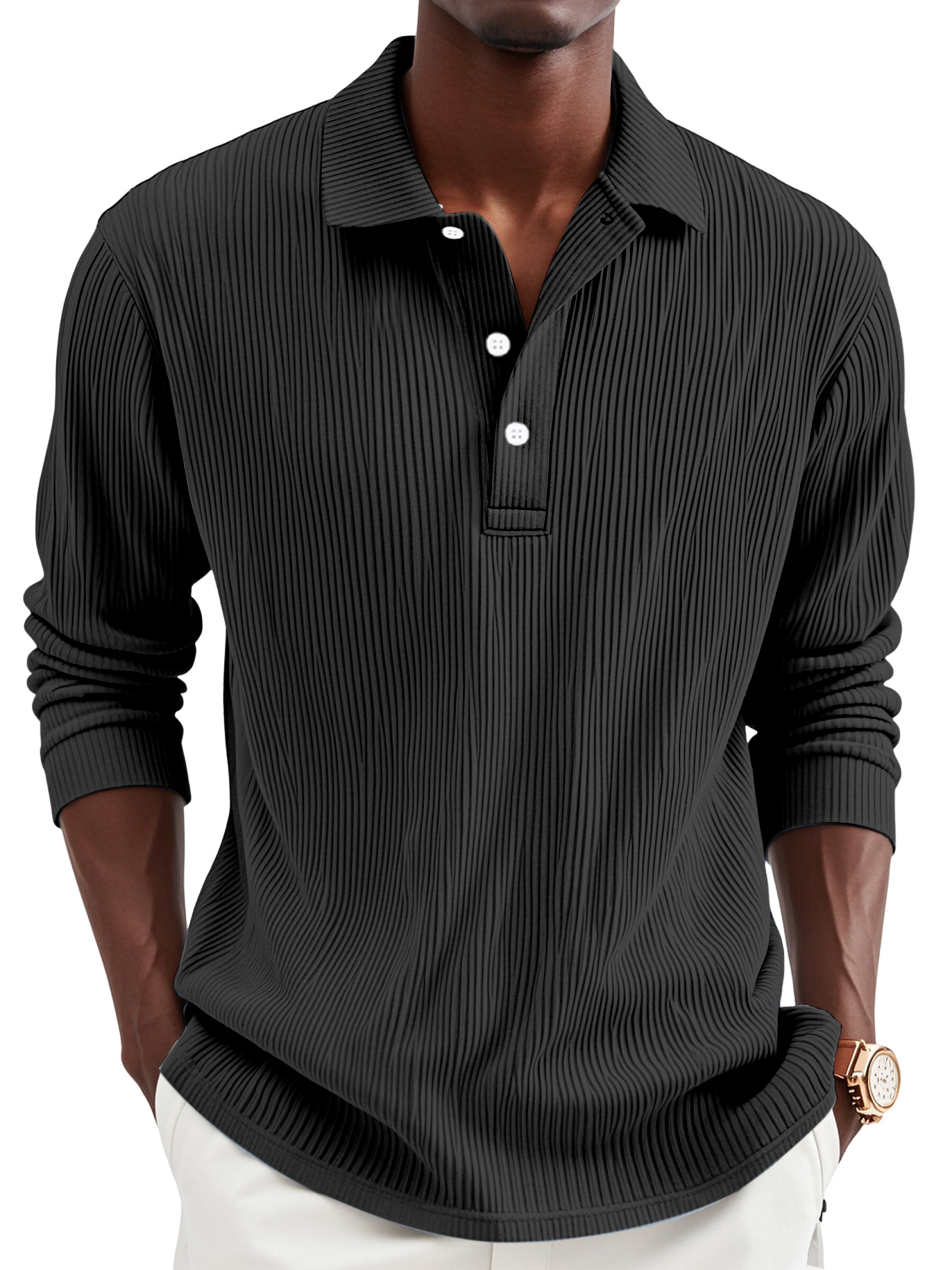 Men's Daily Simple Solid Color Pit Lapel Button-up Polo Shirt