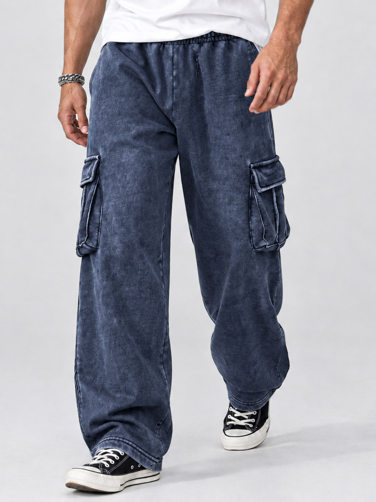 Men’s Vintage-Washed Wide-Leg Utility Cargo Pants