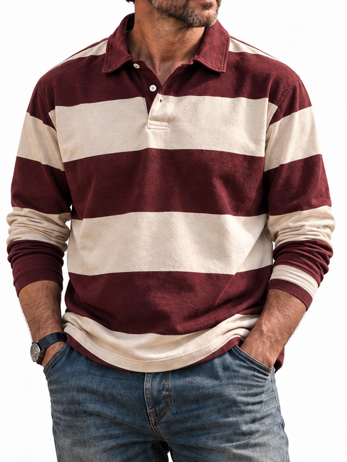 Men's Vintage Stripe Long Sleeve Polo Shirt
