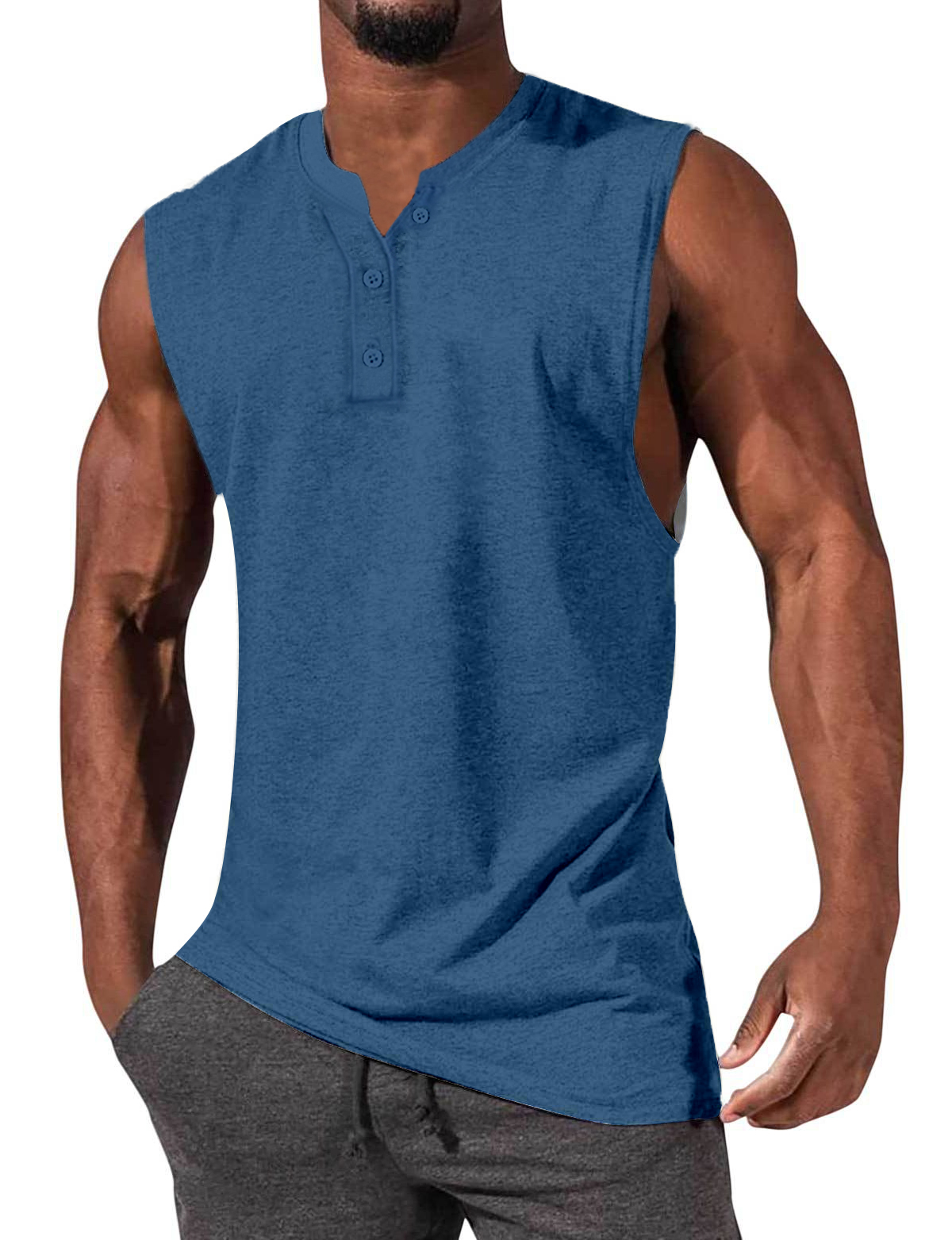 Men's Henley Basic Sleeveless T-Shirt