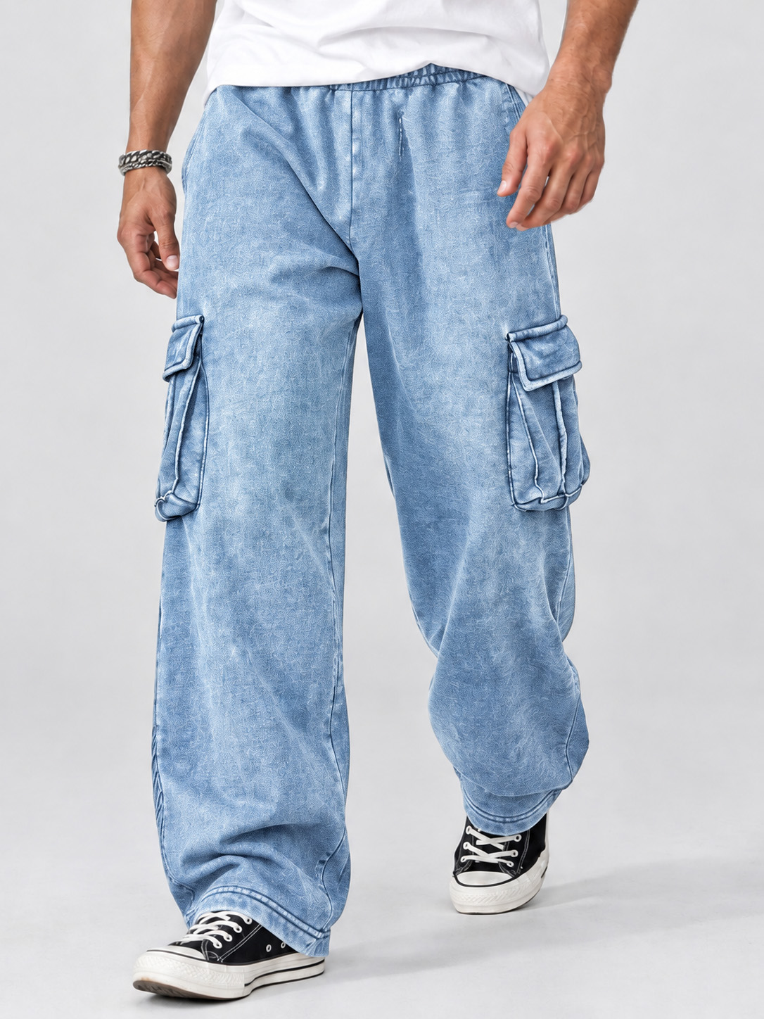 Men’s Vintage-Washed Wide-Leg Utility Cargo Pants