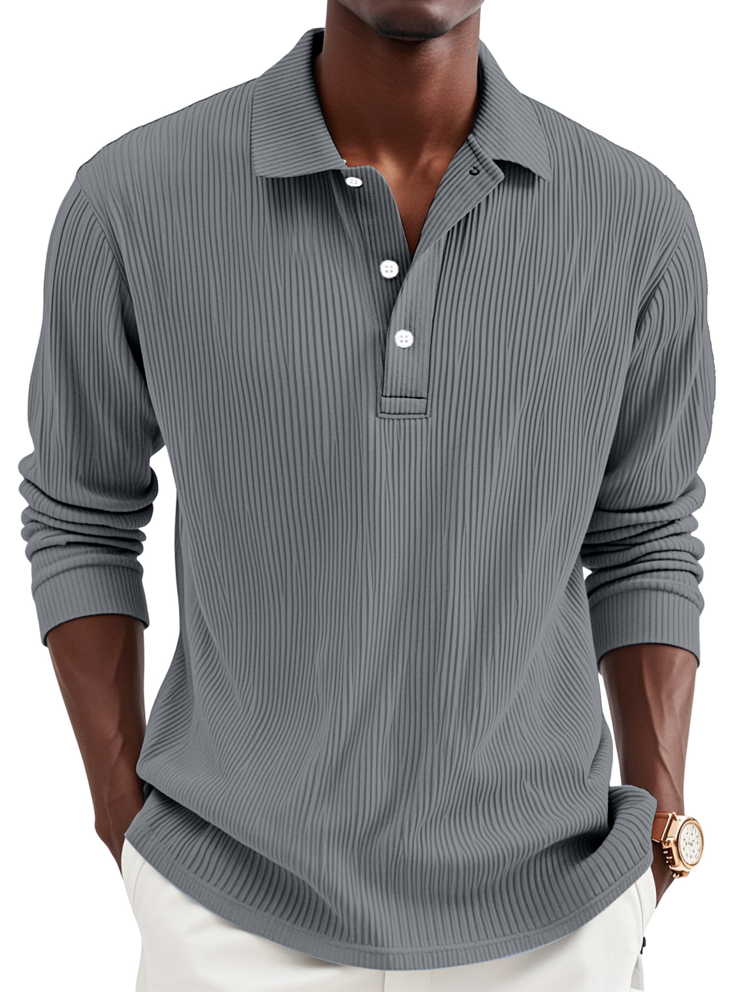 Men's Daily Simple Solid Color Pit Lapel Button-up Polo Shirt