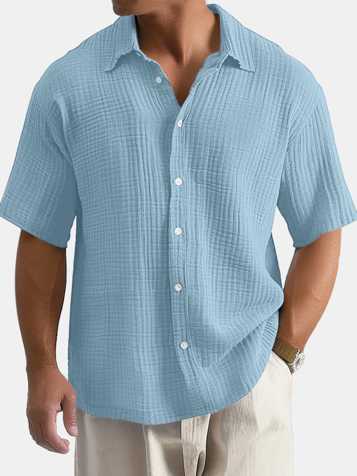 Men's Casual Summer Comfortable Solid Color Short Sleeve Shirt