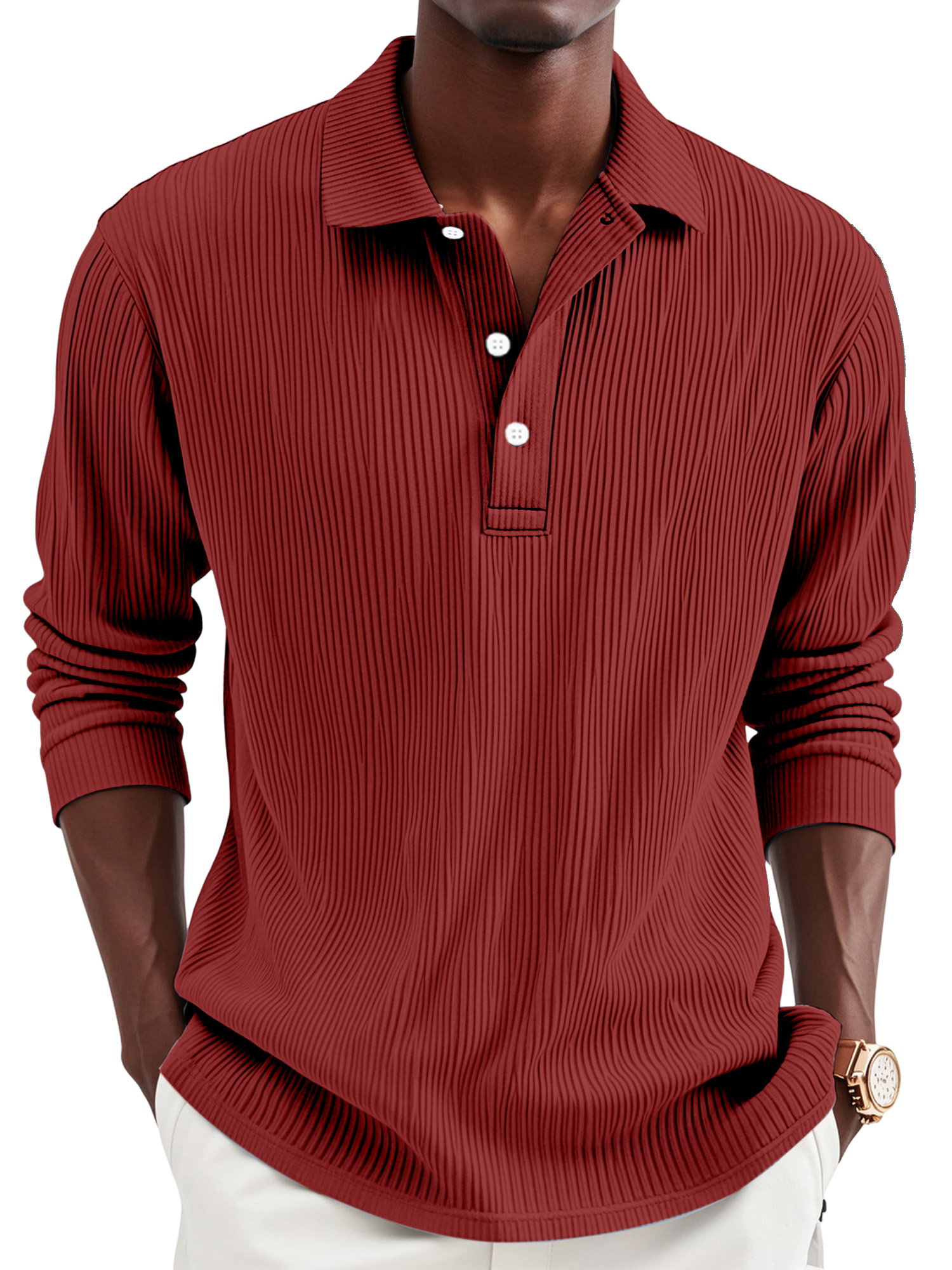 Men's Daily Simple Solid Color Pit Lapel Button-up Polo Shirt
