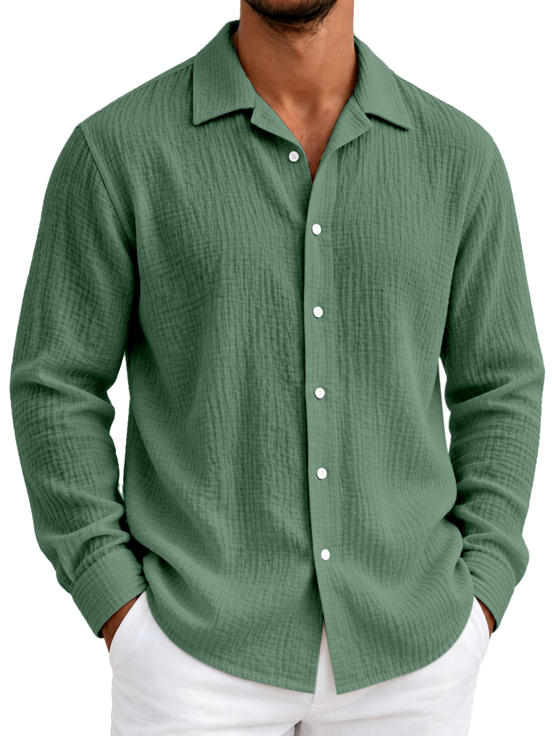 Men's Lightweight Textured Seersucker Long-Sleeve Shirt