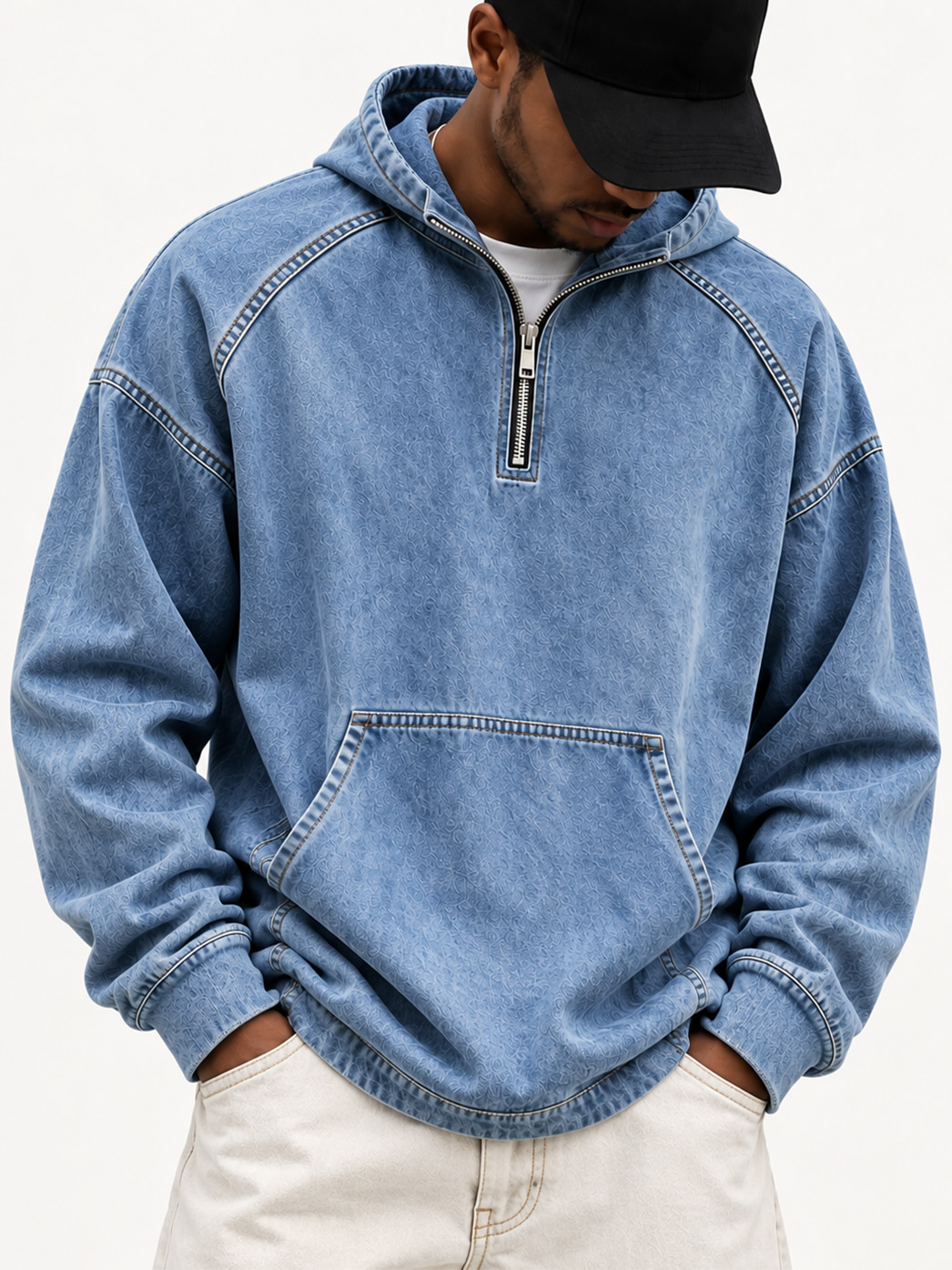 Men's Distressed Long-Sleeve Hoodie