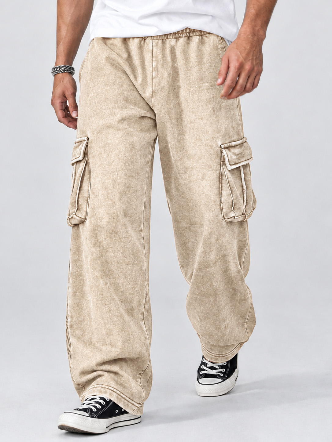 Men’s Vintage-Washed Wide-Leg Utility Cargo Pants