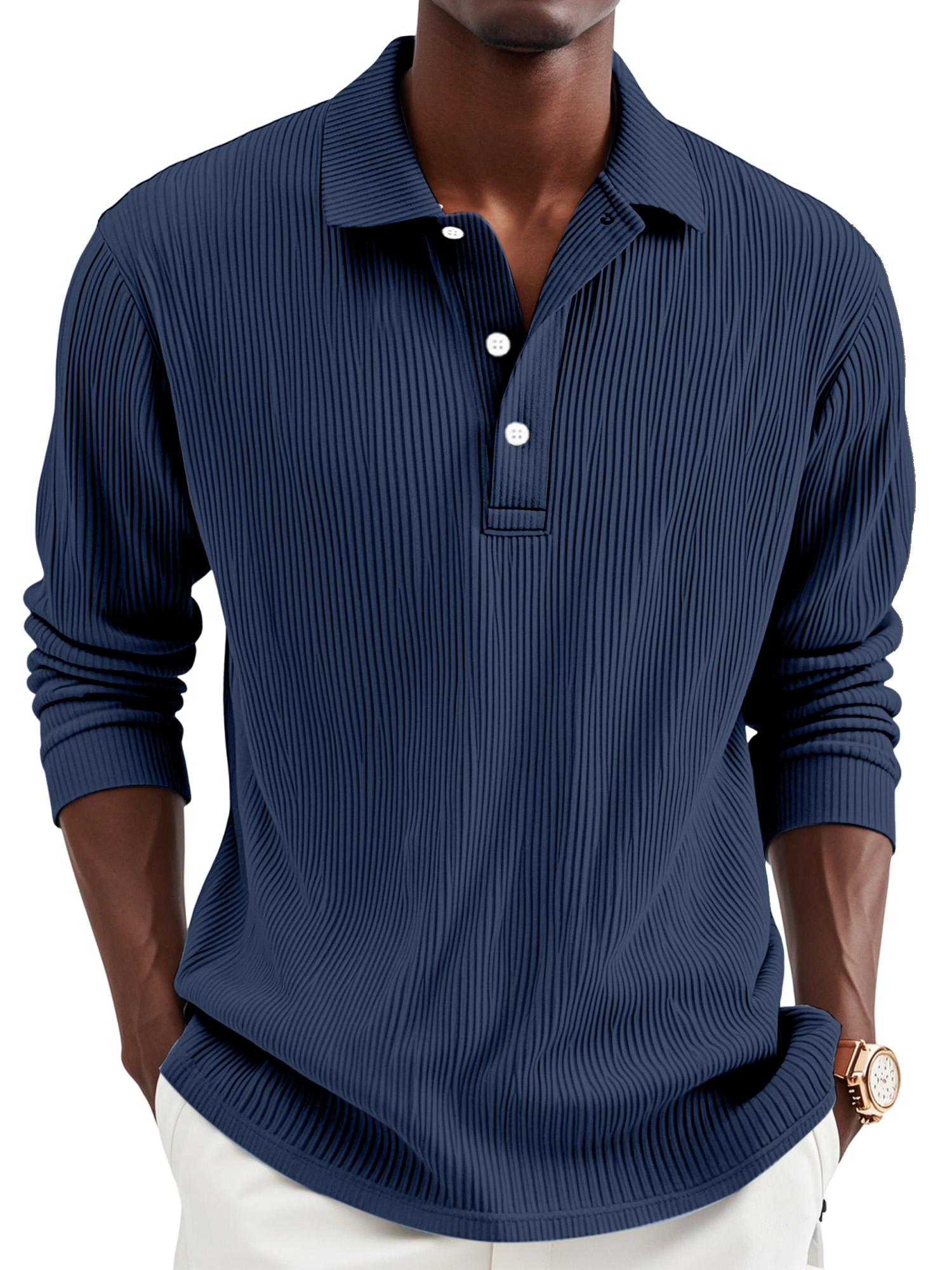 Men's Daily Simple Solid Color Pit Lapel Button-up Polo Shirt