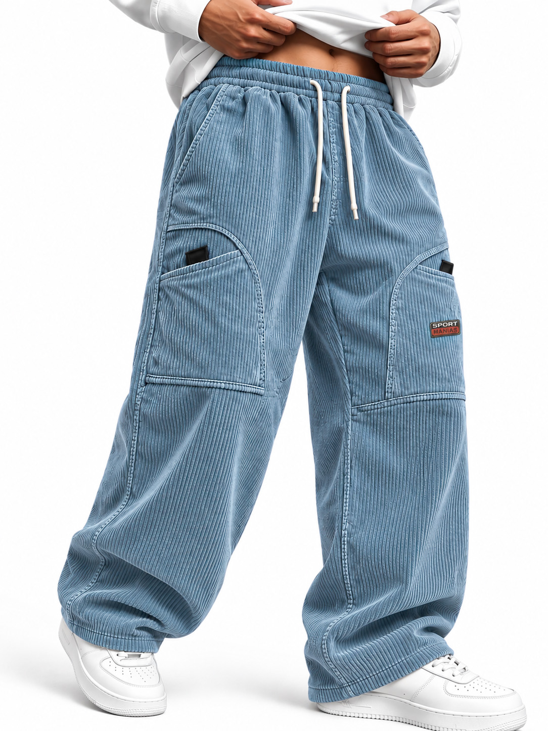 Men's Vintage-Style Drawstring Trousers with Pockets