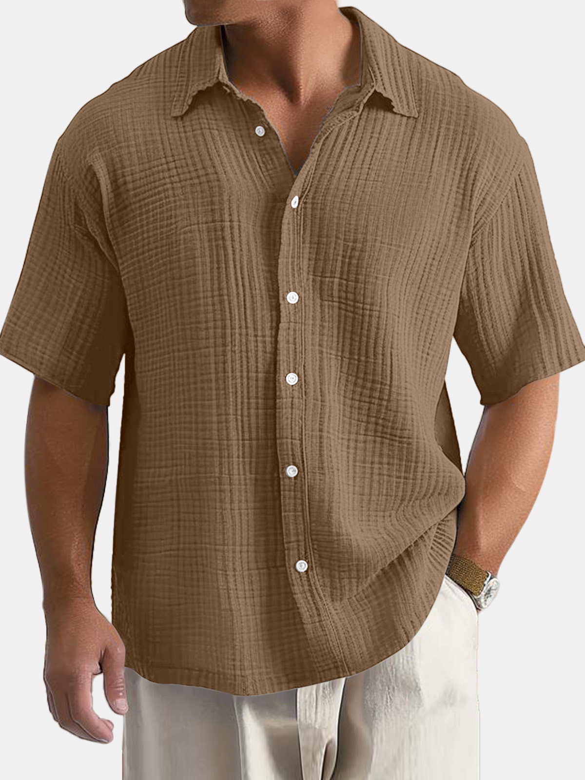 Men's Casual Summer Comfortable Solid Color Short Sleeve Shirt