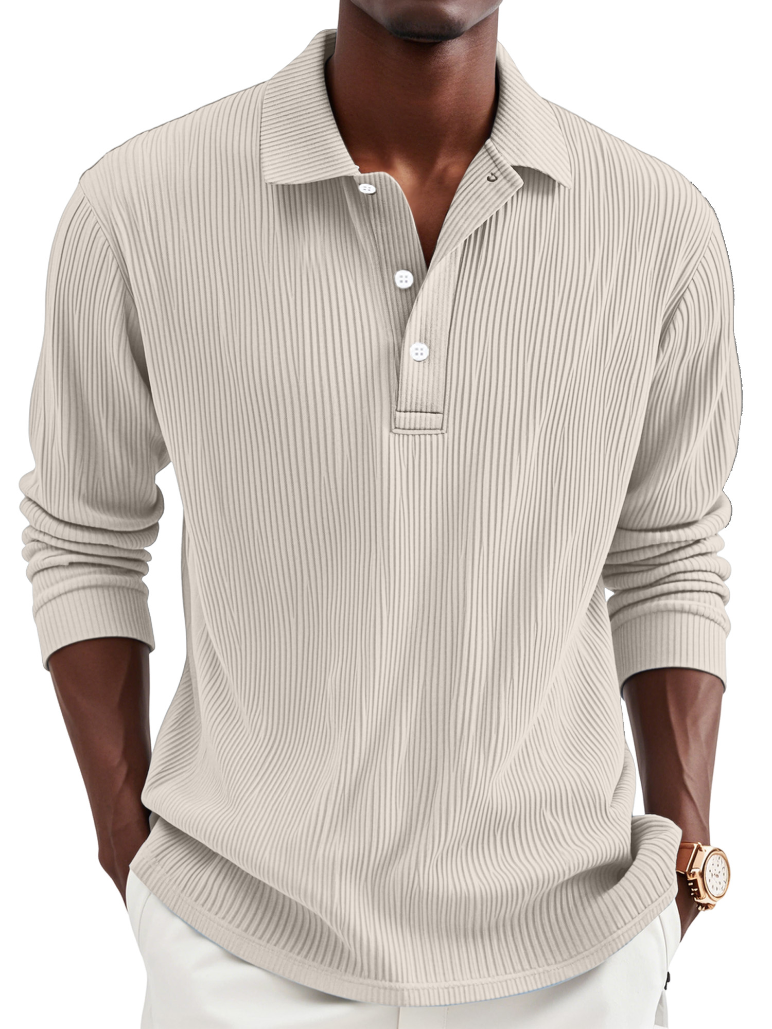Men's Daily Simple Solid Color Pit Lapel Button-up Polo Shirt