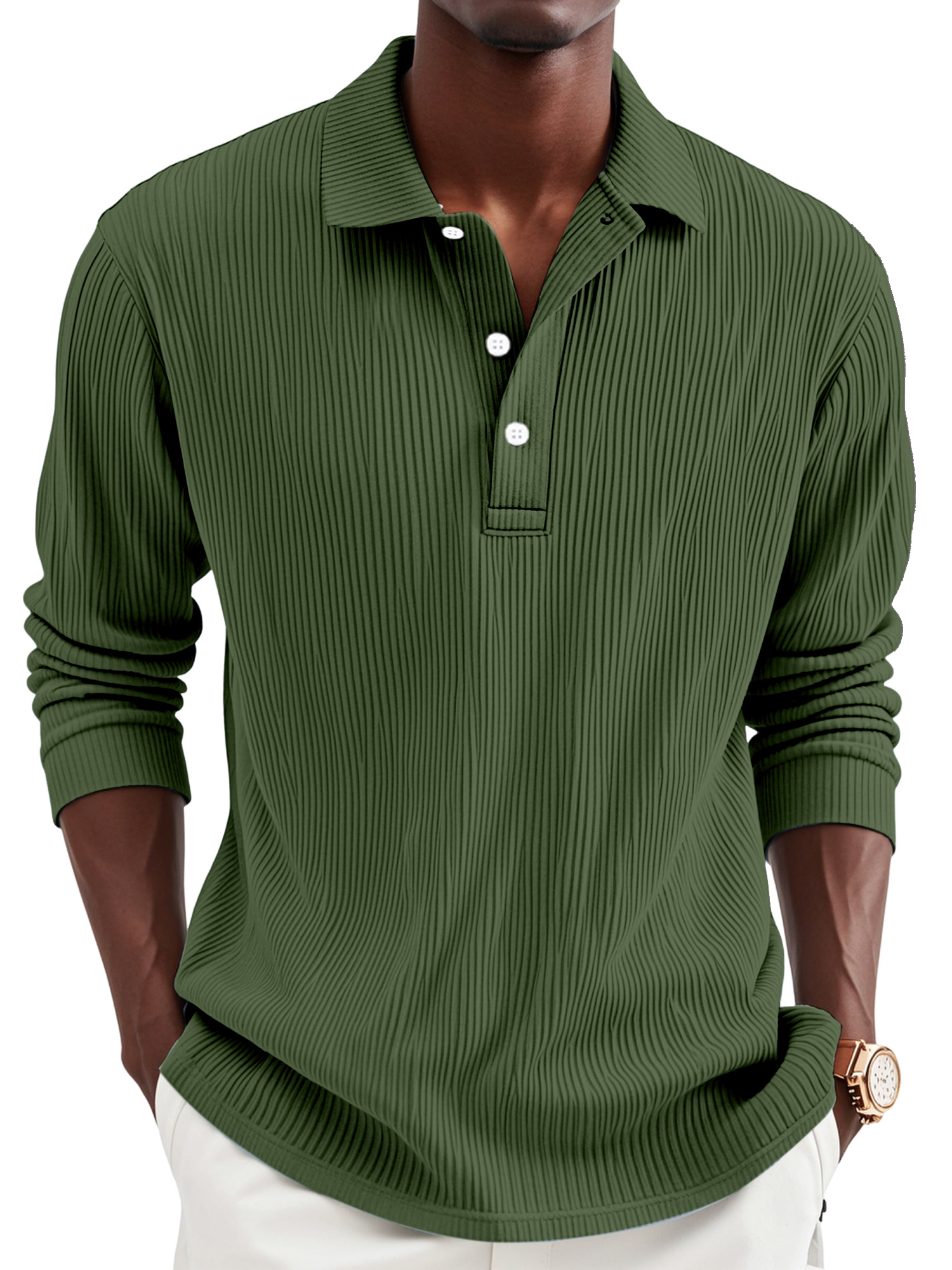 Men's Daily Simple Solid Color Pit Lapel Button-up Polo Shirt