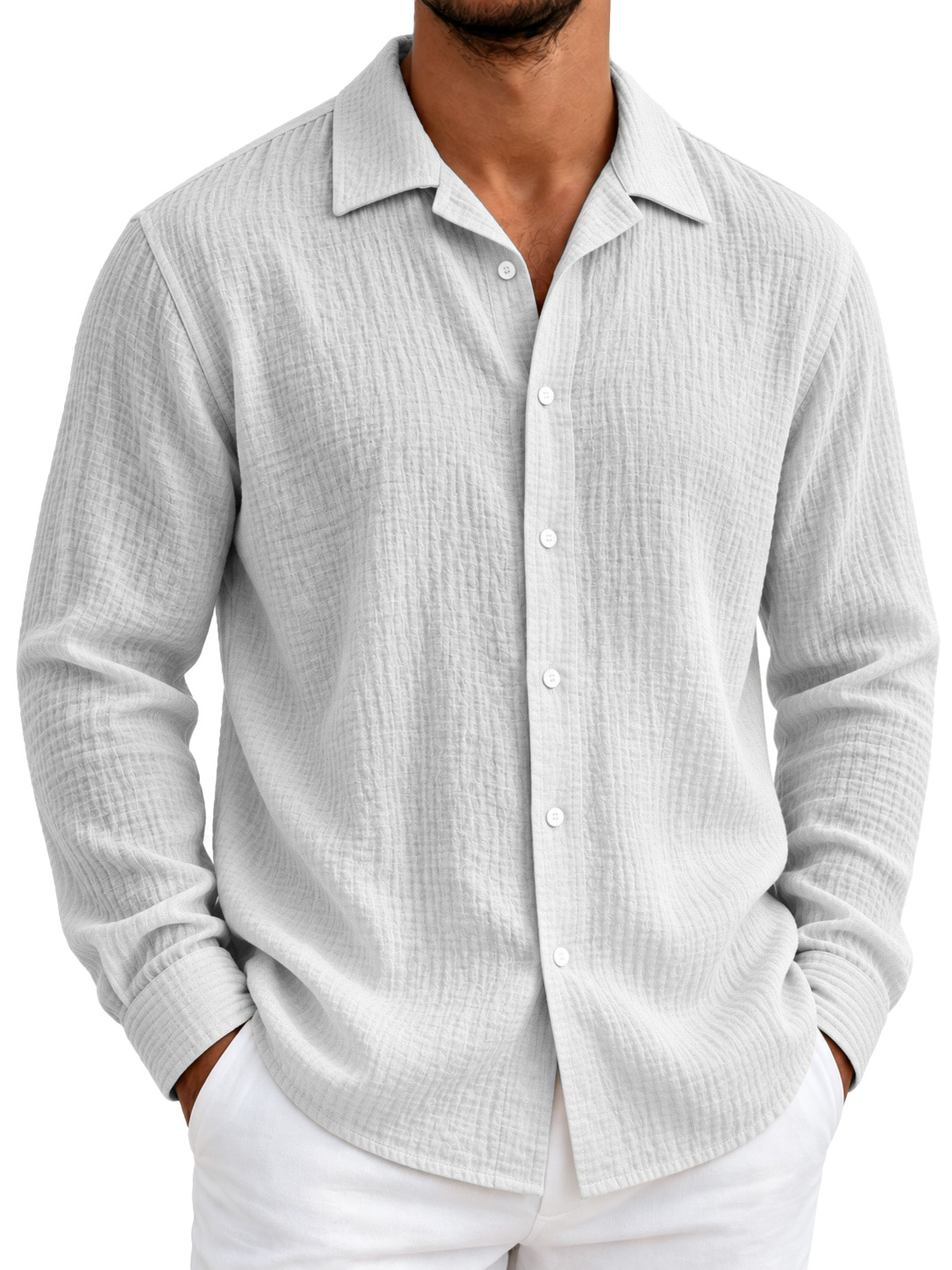 Men's Lightweight Textured Seersucker Long-Sleeve Shirt