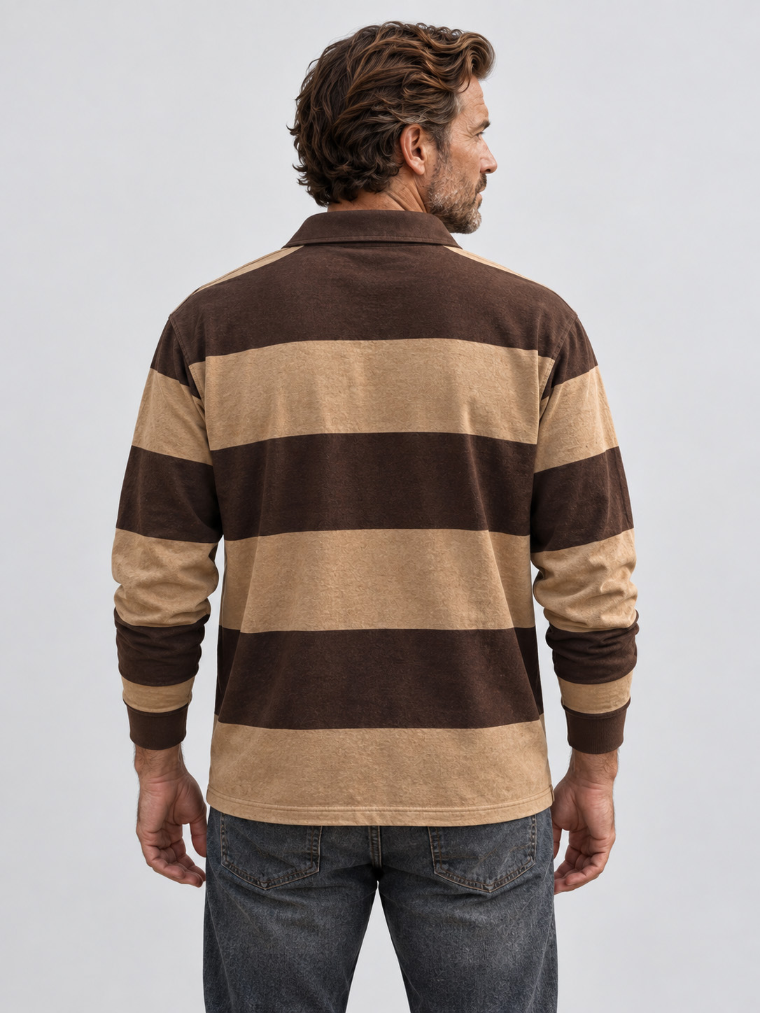 Men's Vintage Stripe Long Sleeve Polo Shirt