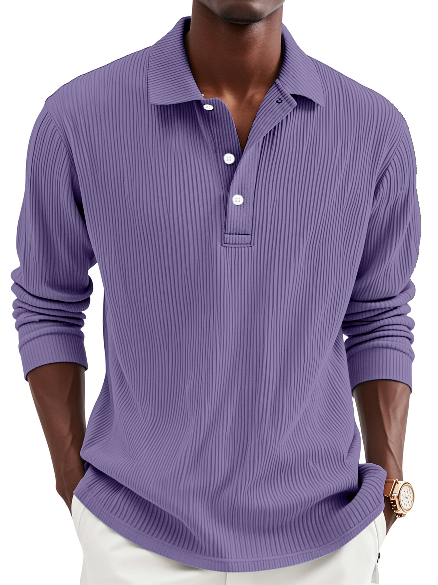 Men's Daily Simple Solid Color Pit Lapel Button-up Polo Shirt