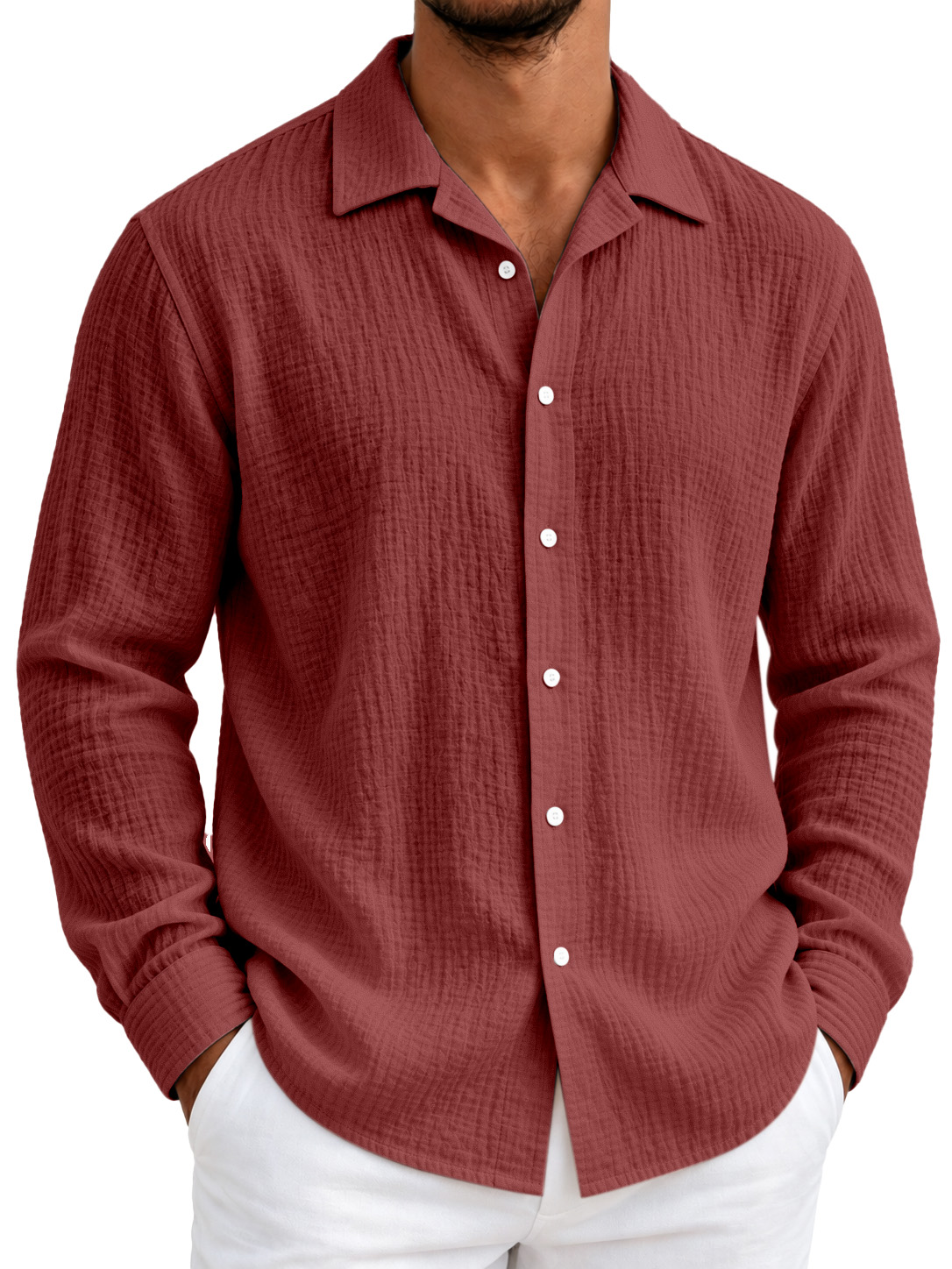 Men's Lightweight Textured Seersucker Long-Sleeve Shirt