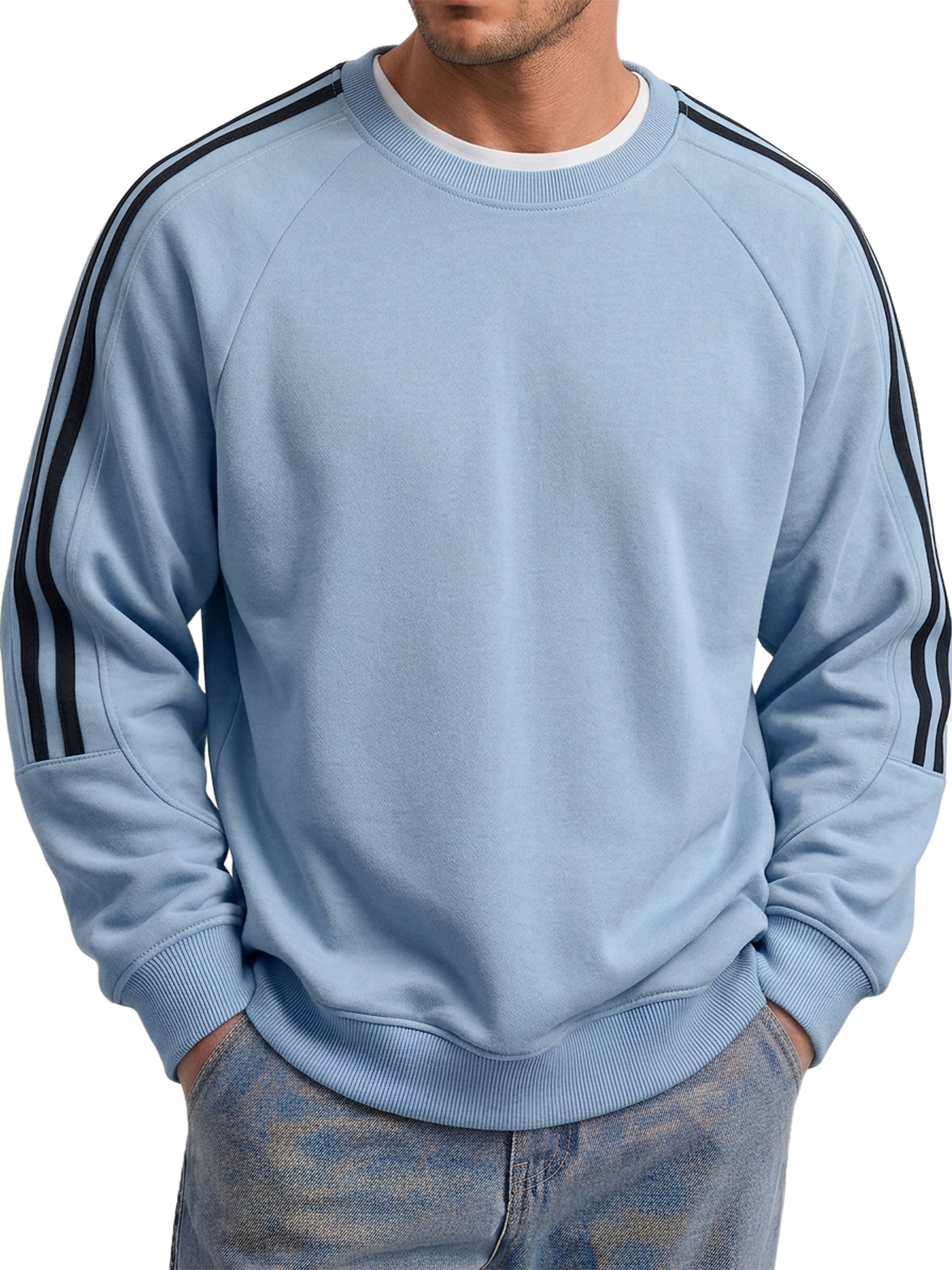 Men's Autumn/Winter Comfortable Crew-Neck Sweatshirt with Panel Design