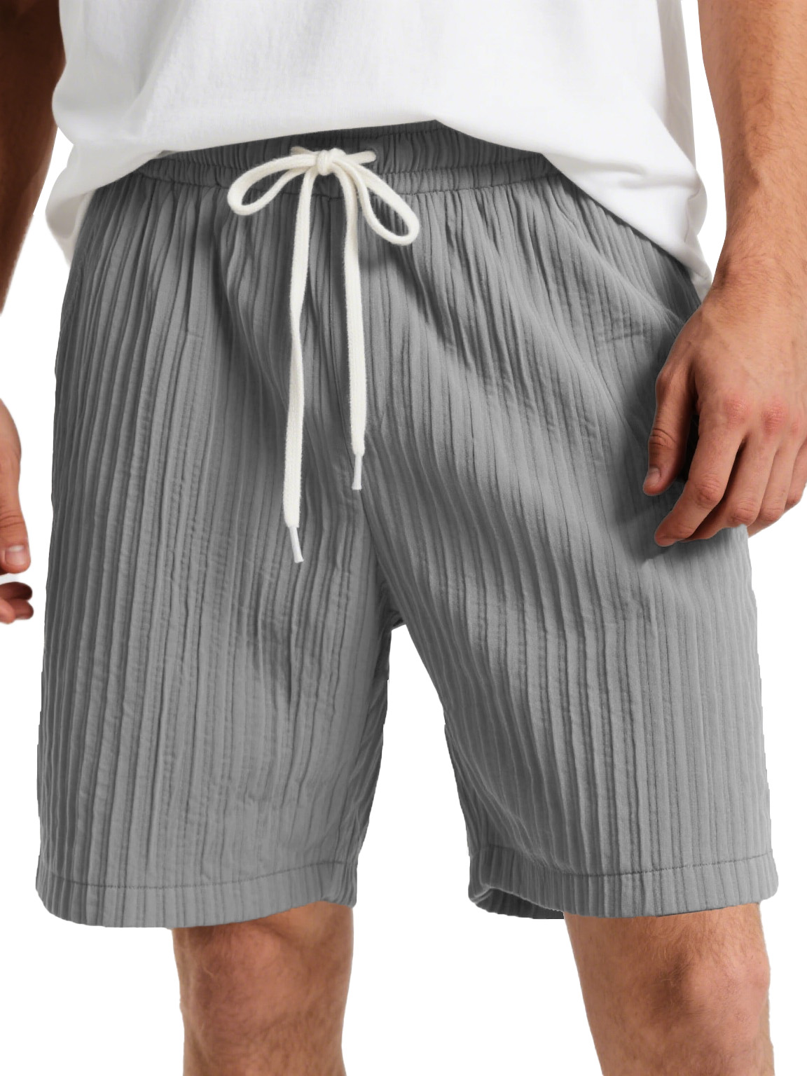  Men's Fashion Casual Striped Fabric Lace-up Loose Shorts