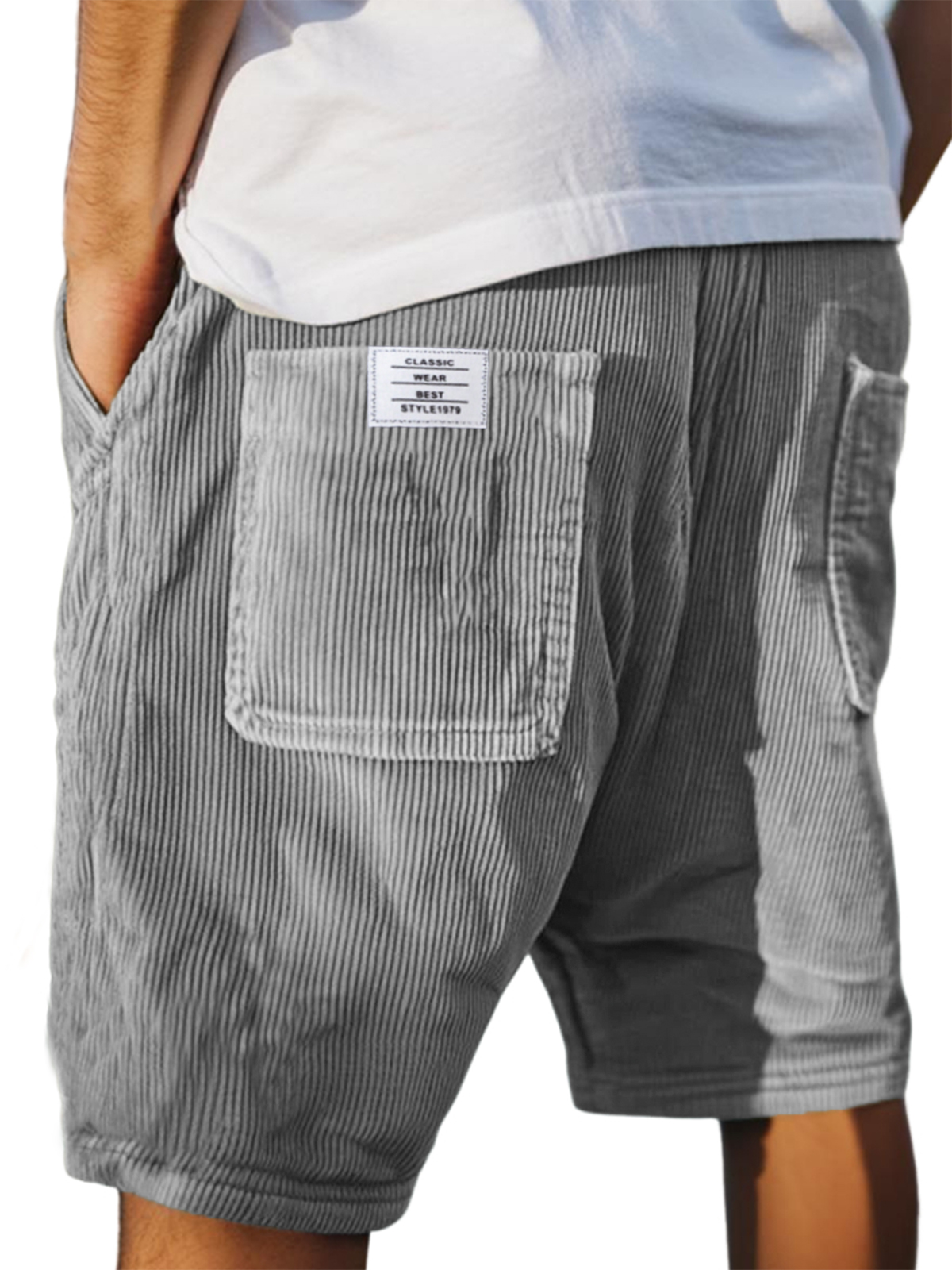 Men's Stylish Multi-pocket Vintage Corduroy Simple Embroidered Logo Casual Loose Shorts