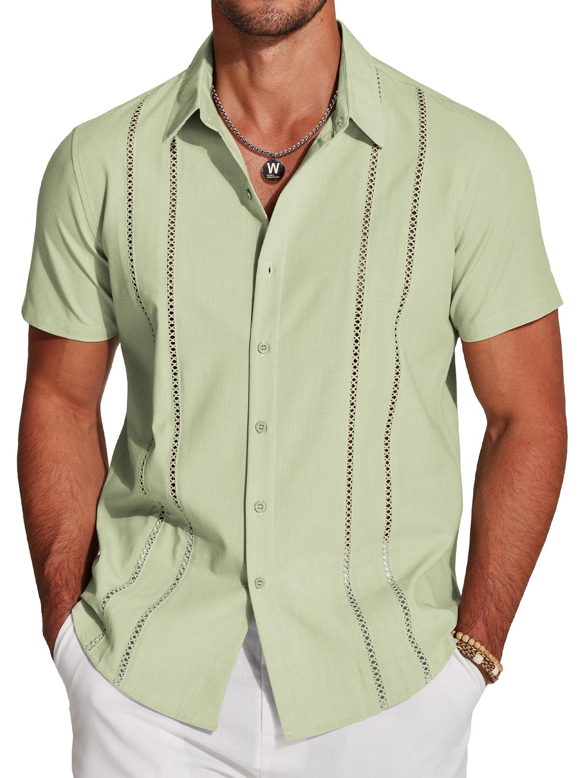 Men's Summer Solid Color Patchwork Short-Sleeved Shirt