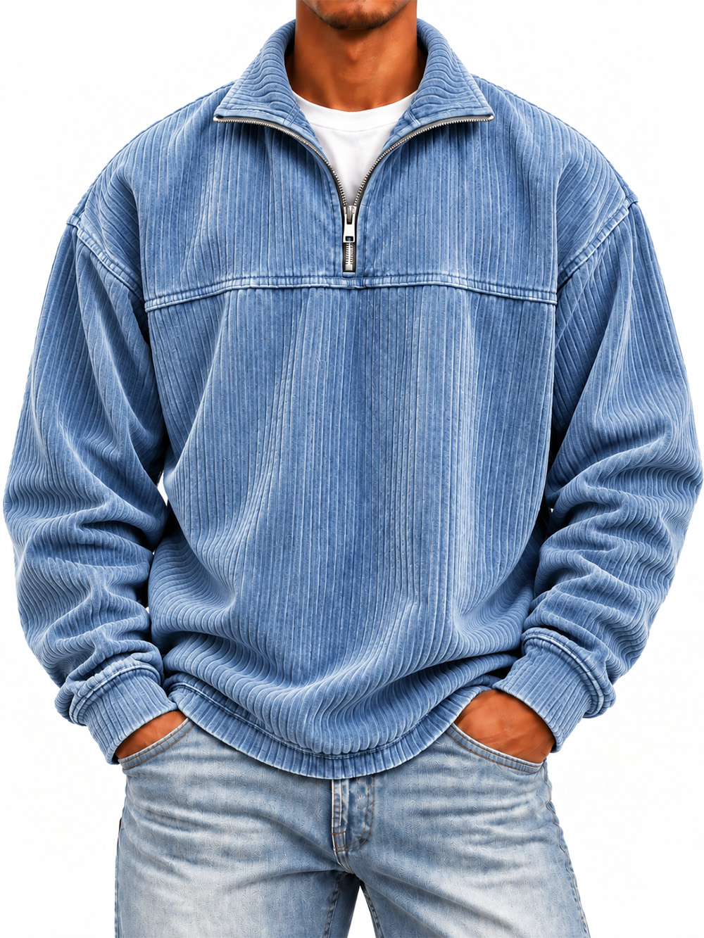 Men's Ribbed Long-sleeve Mock-neck Sweatshirt