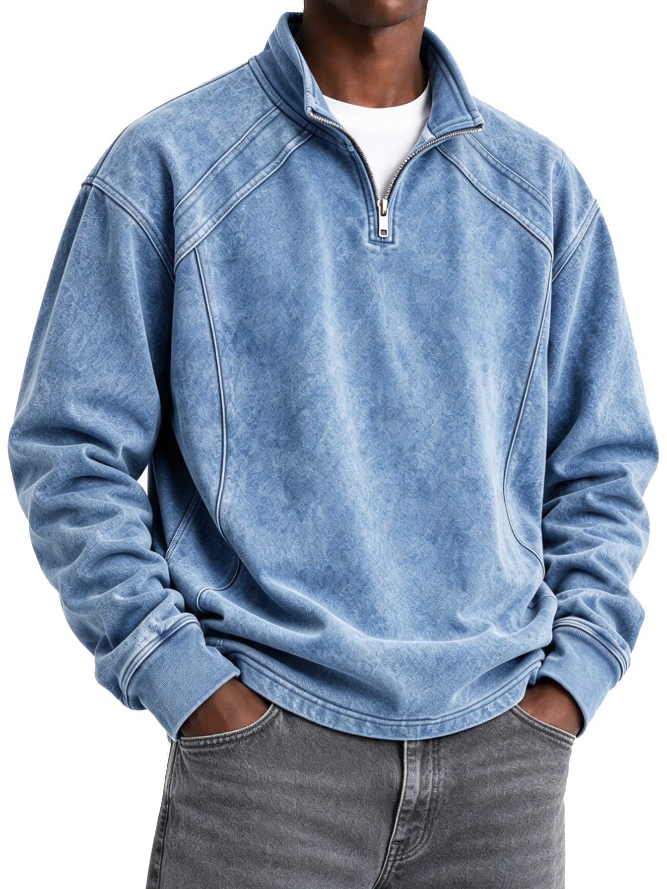 Men's Stylish Color-block Mock-neck Sweatshirt