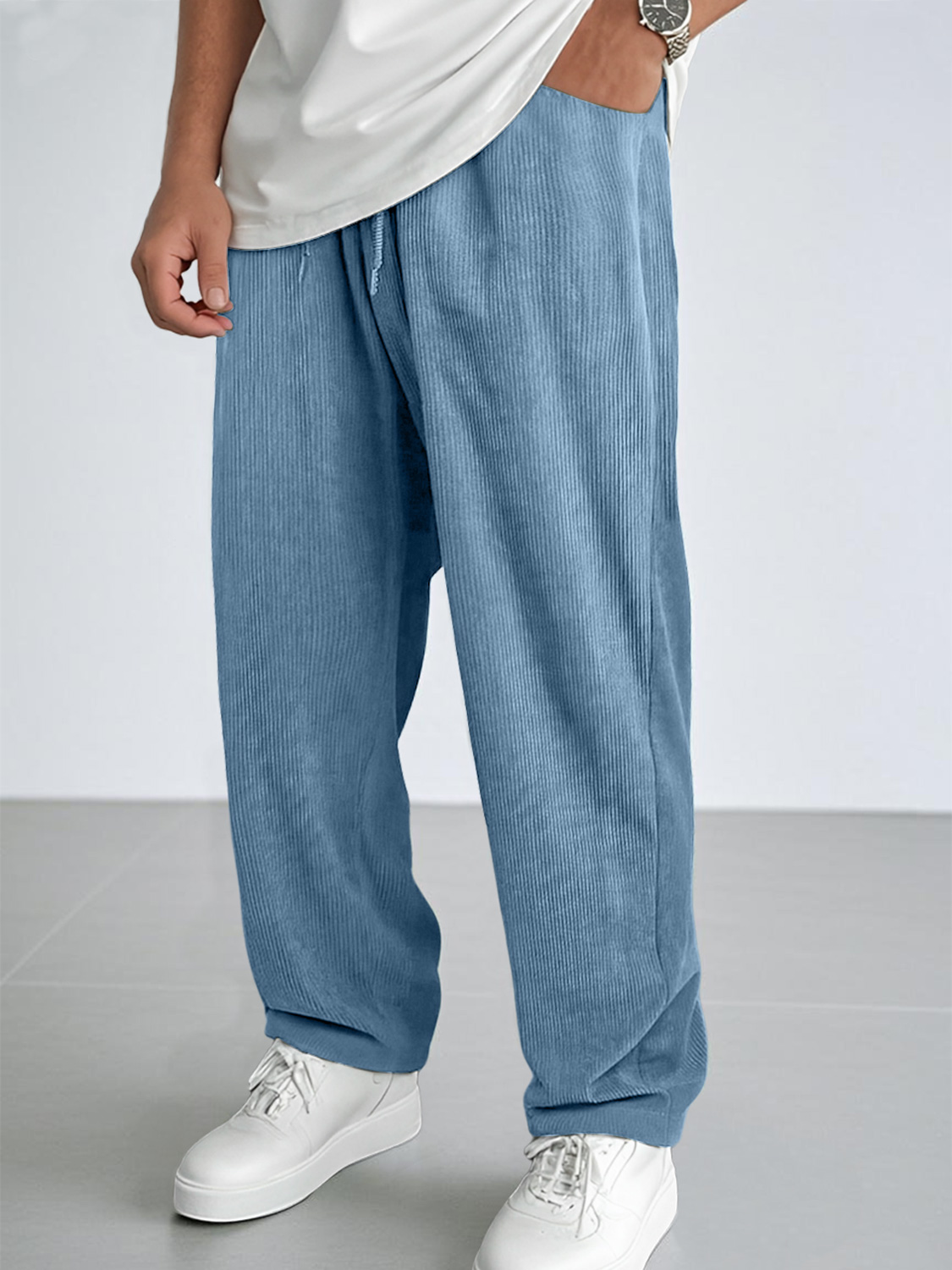 Men's Everyday Corduroy Tight Waist Casual Solid Color Comfortable Trousers
