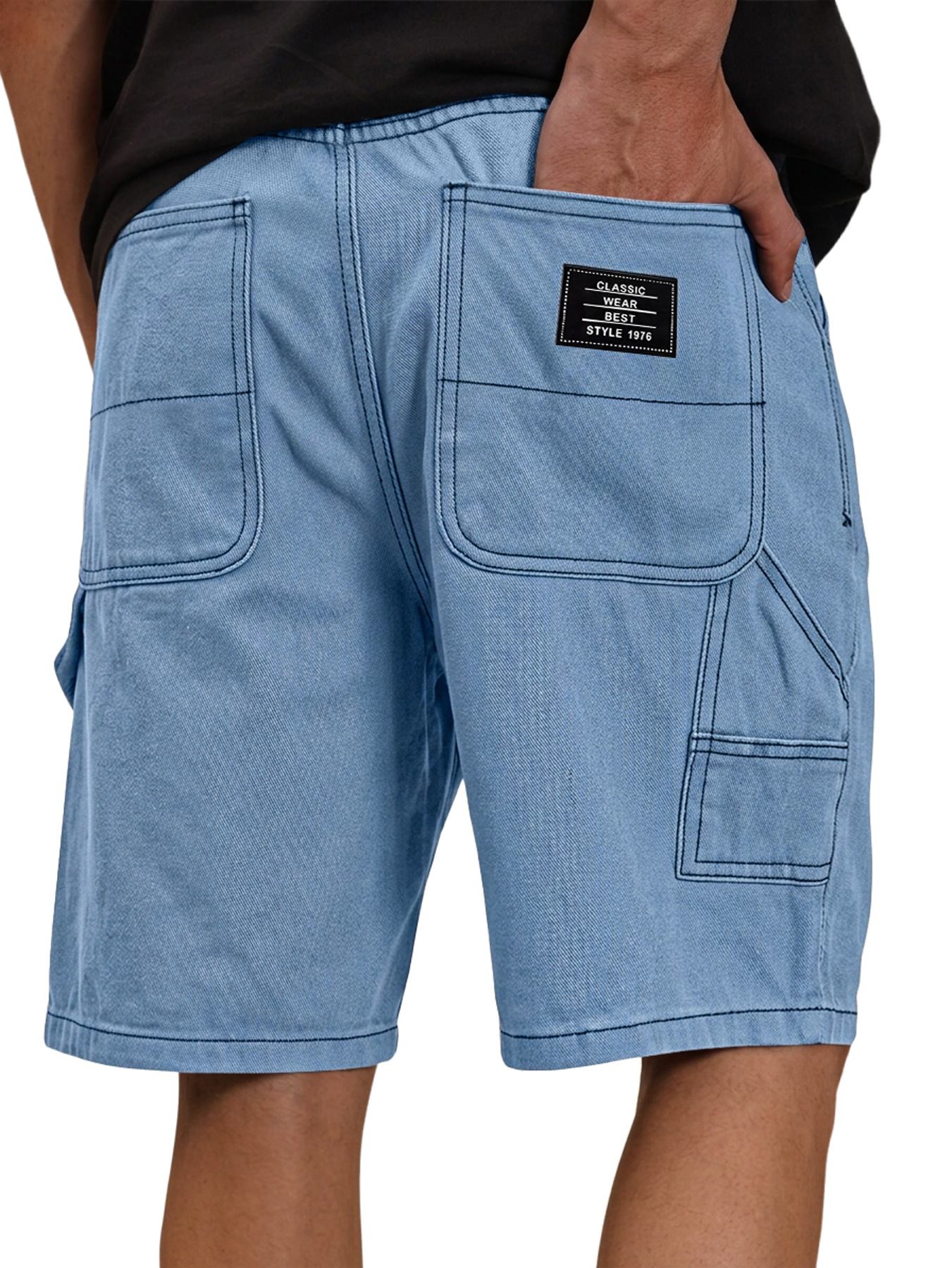 Men's Casual Solid-Color Cargo Shorts with Multiple Pockets and Embroidered Logo