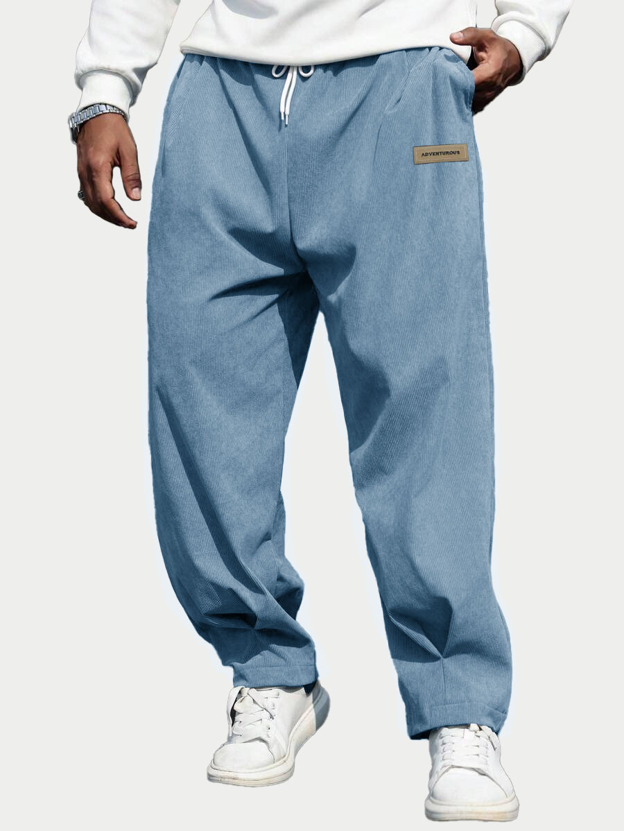 Men's Fashion Casual Sports Corduroy Fabric Logo Embroidered Pocket Trousers 
