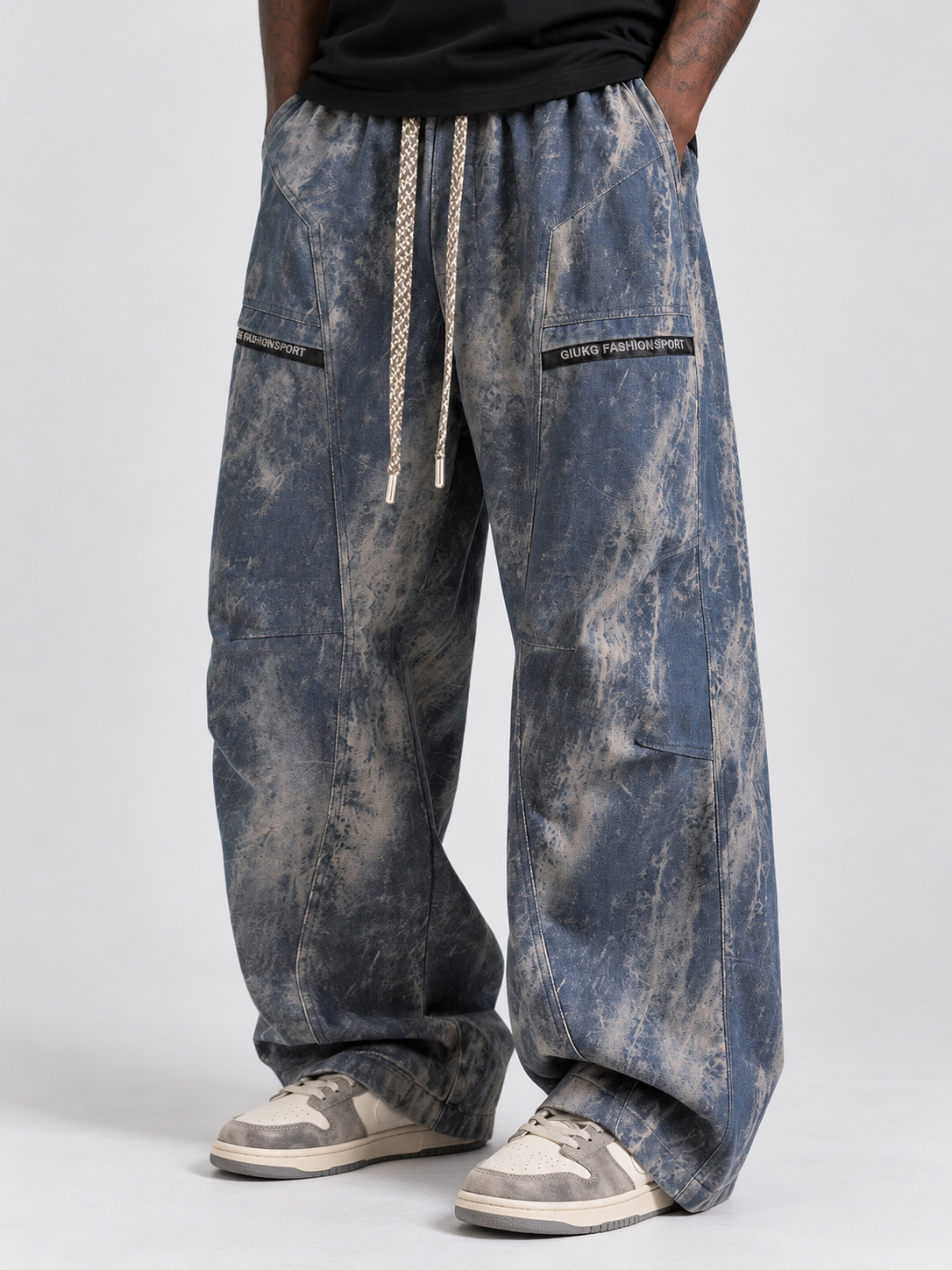 Men's 100% Cotton Tie-Dye Windbreaker Cargo Pants