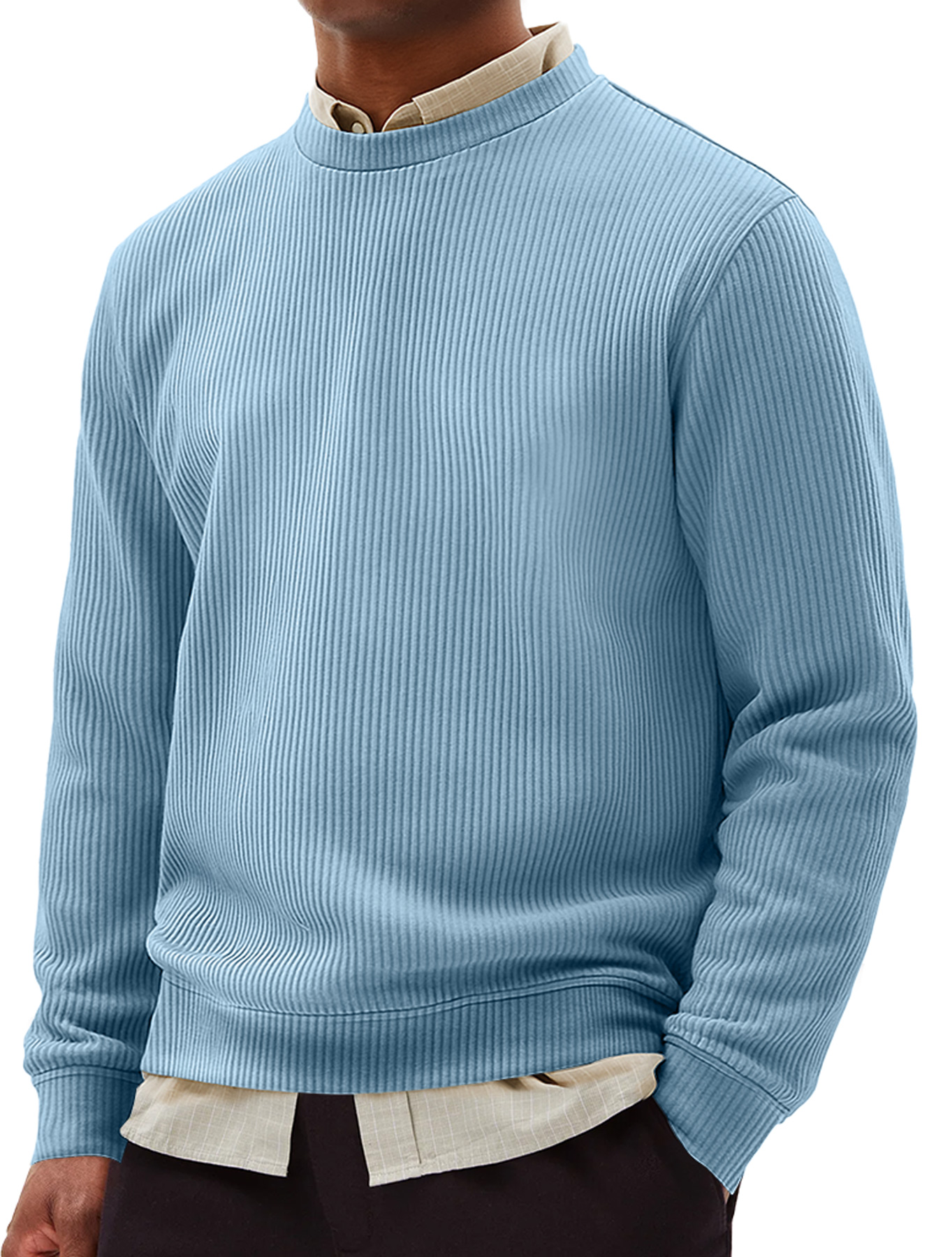 Simple Ribbed Round Neck Everyday Casual Comfortable Long-sleeved T-sh