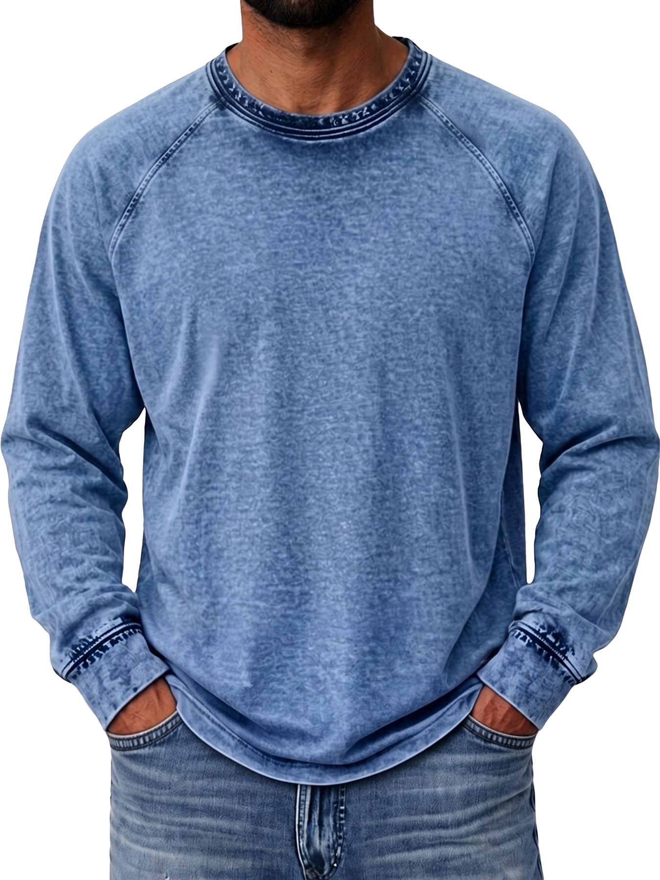 Men's Autumn Vintage Raglan Long-Sleeve Crew-Neck T-Shirt