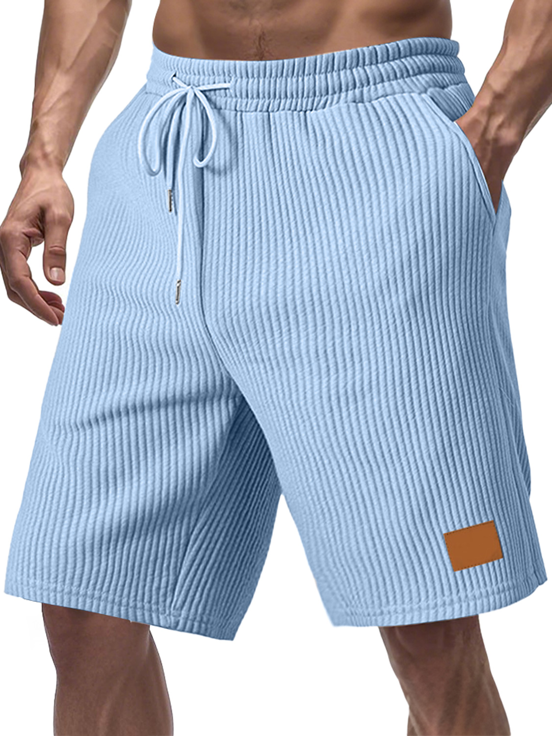 Men's Everyday Striped Embroidered Logo Drawstring Casual Shorts