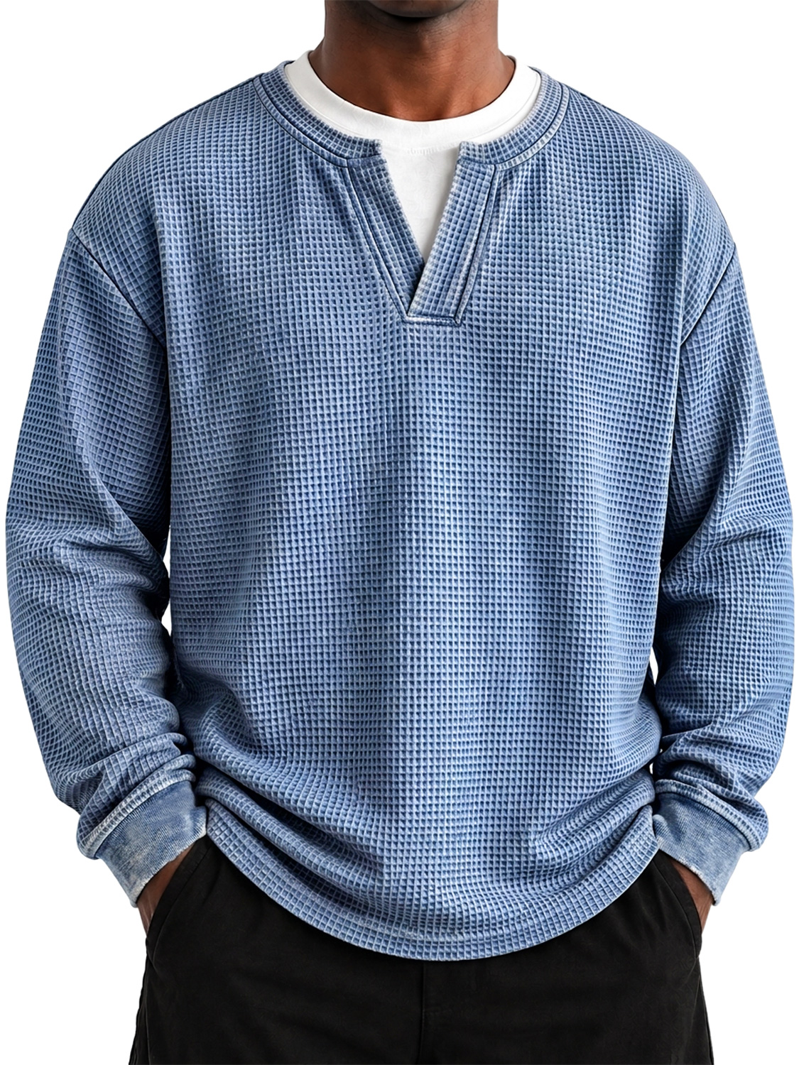 Men's Autumn Faux-Layer Waffle-Knit Long-Sleeve T-Shirt