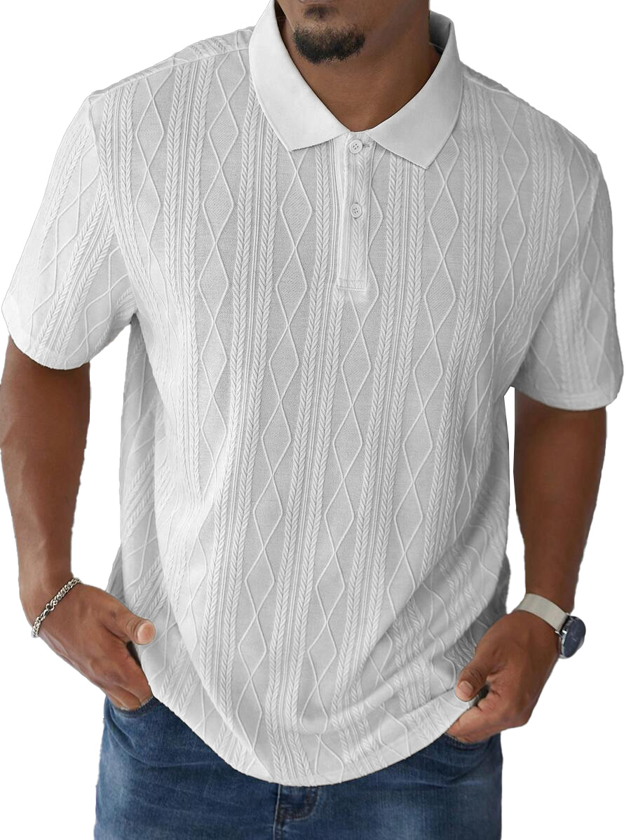 Men's Fashion Casual Jacquard Short Sleeve Lapel Polo Shirt