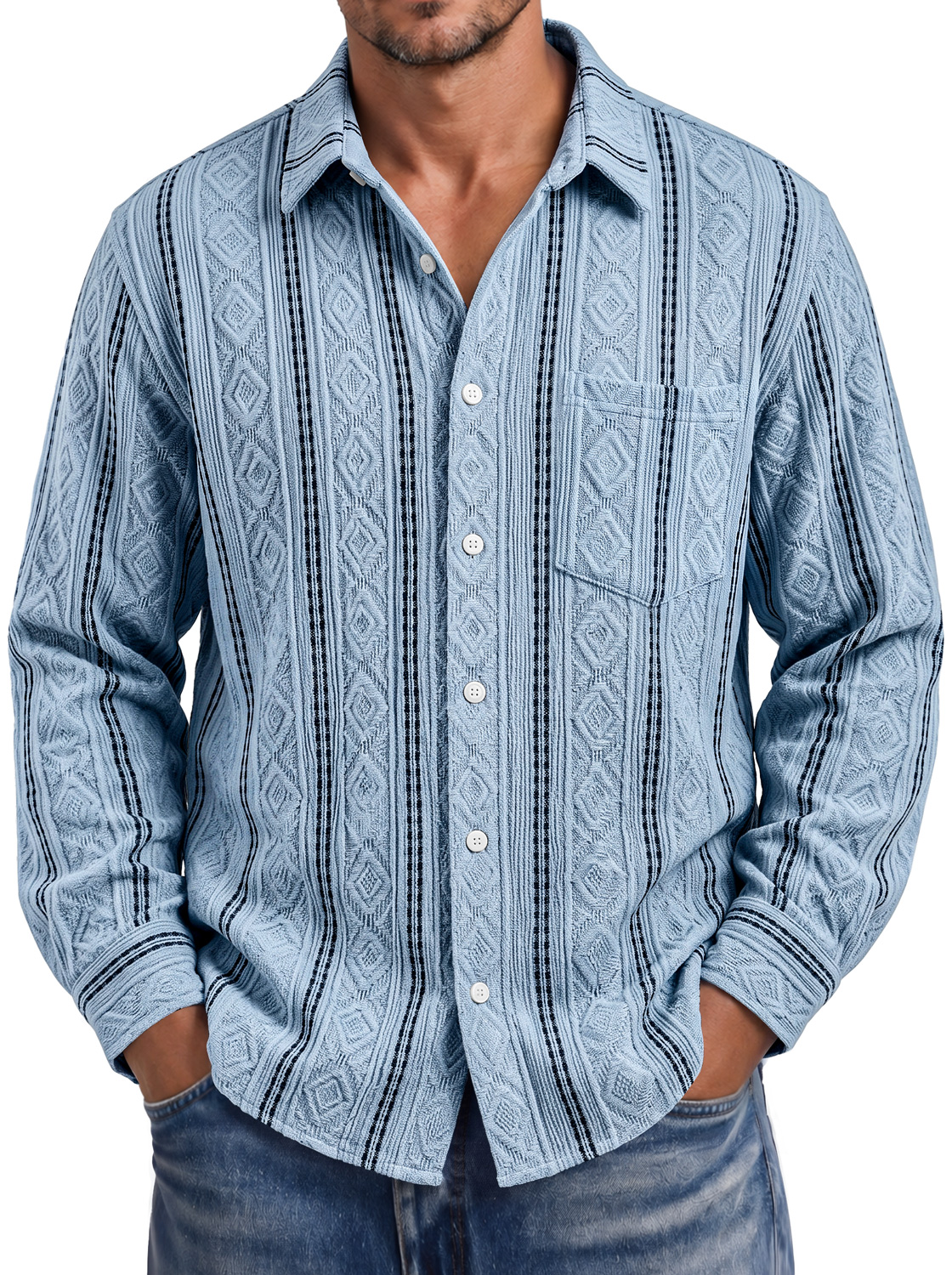 Men's Autumn Casual Long-Sleeve Shirt with Jacquard Texture