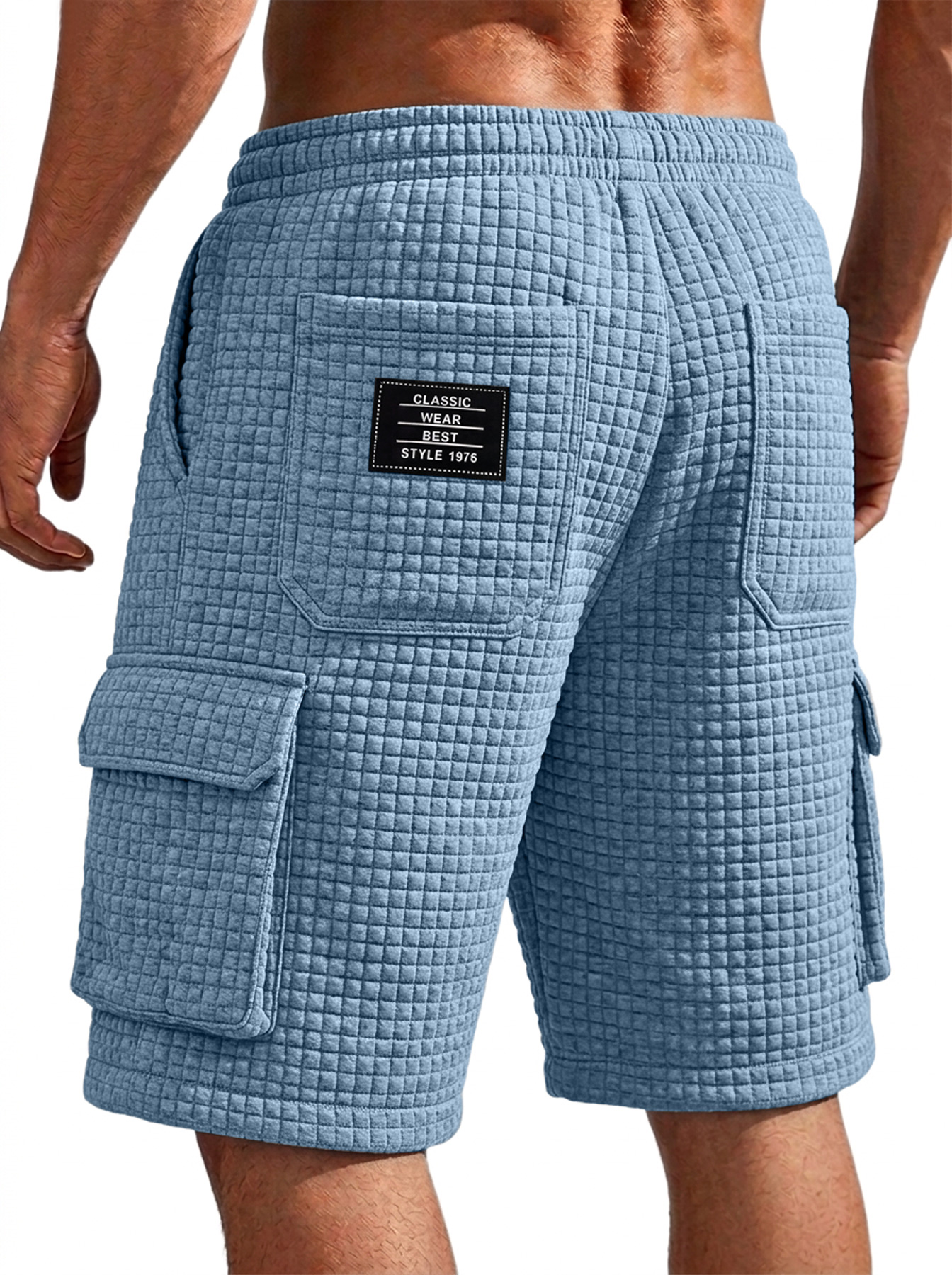 Men's Small-Check Multi-Pocket Casual Utility Shorts with Embroidered Logo