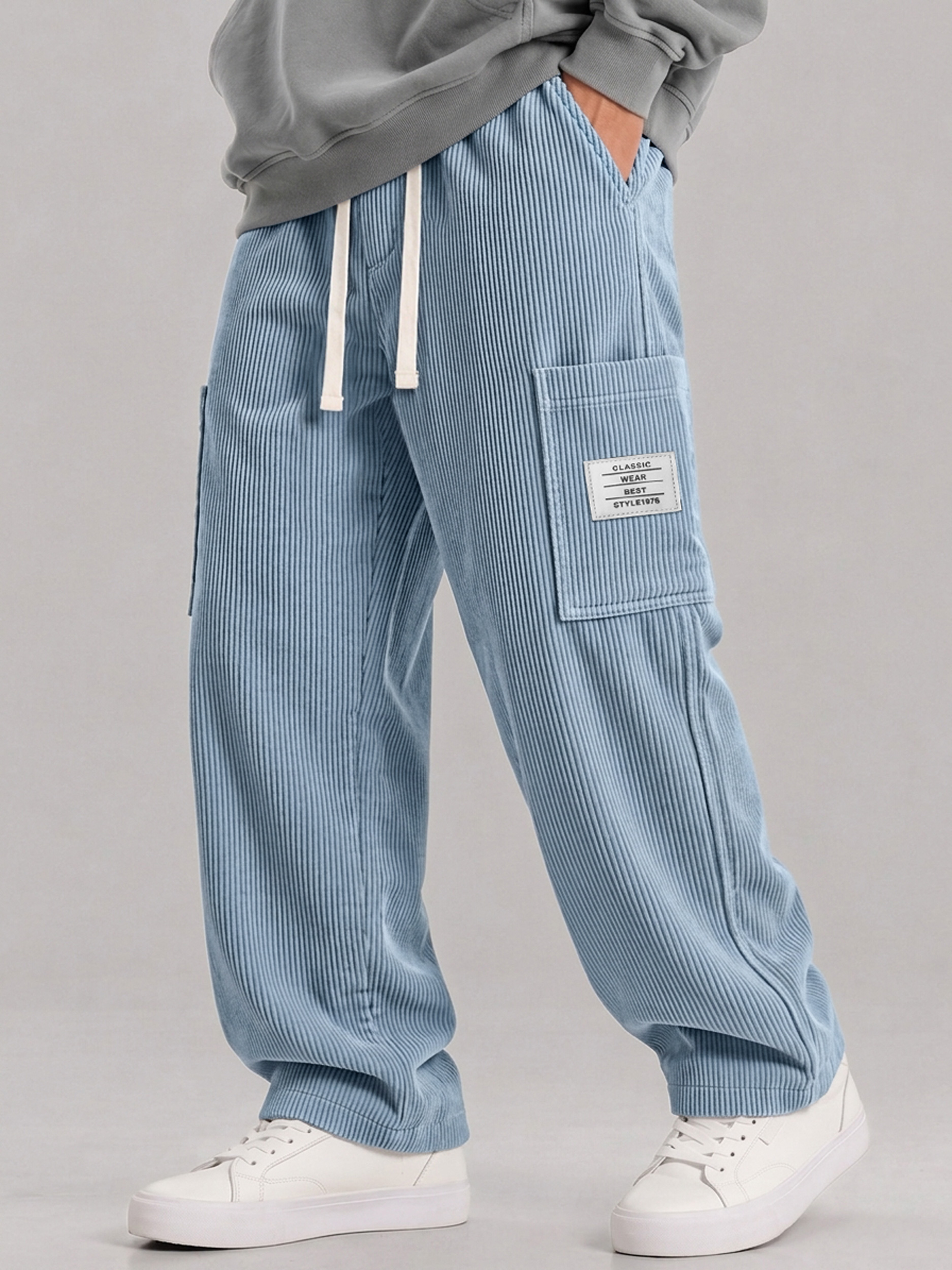 Men's Corduroy Multi-Pocket Elastic-Waist Casual Cargo Pants