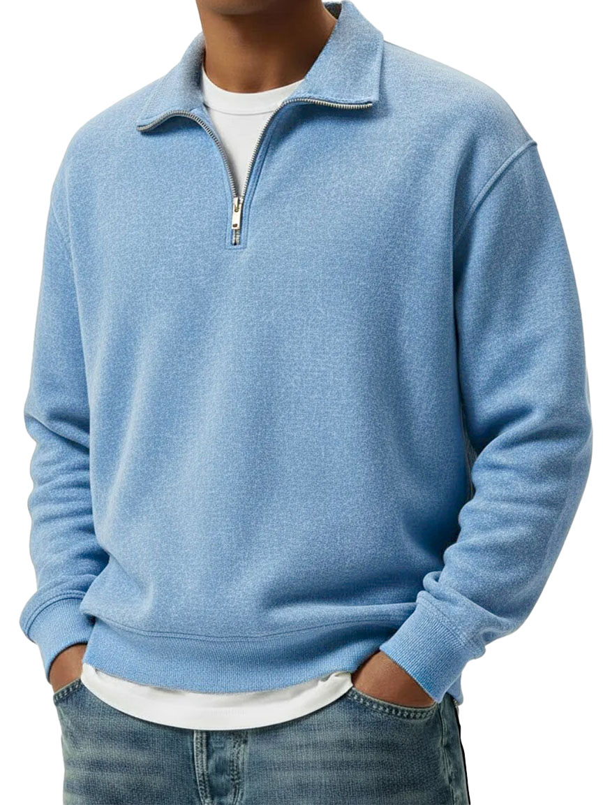  Men's Wear Lapel Zippered Long-sleeved Polo Shirt 