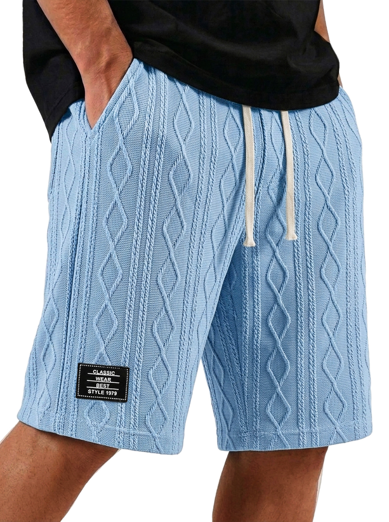 Men's Casual Jacquard Textured Embroidered Logo Loose Shorts