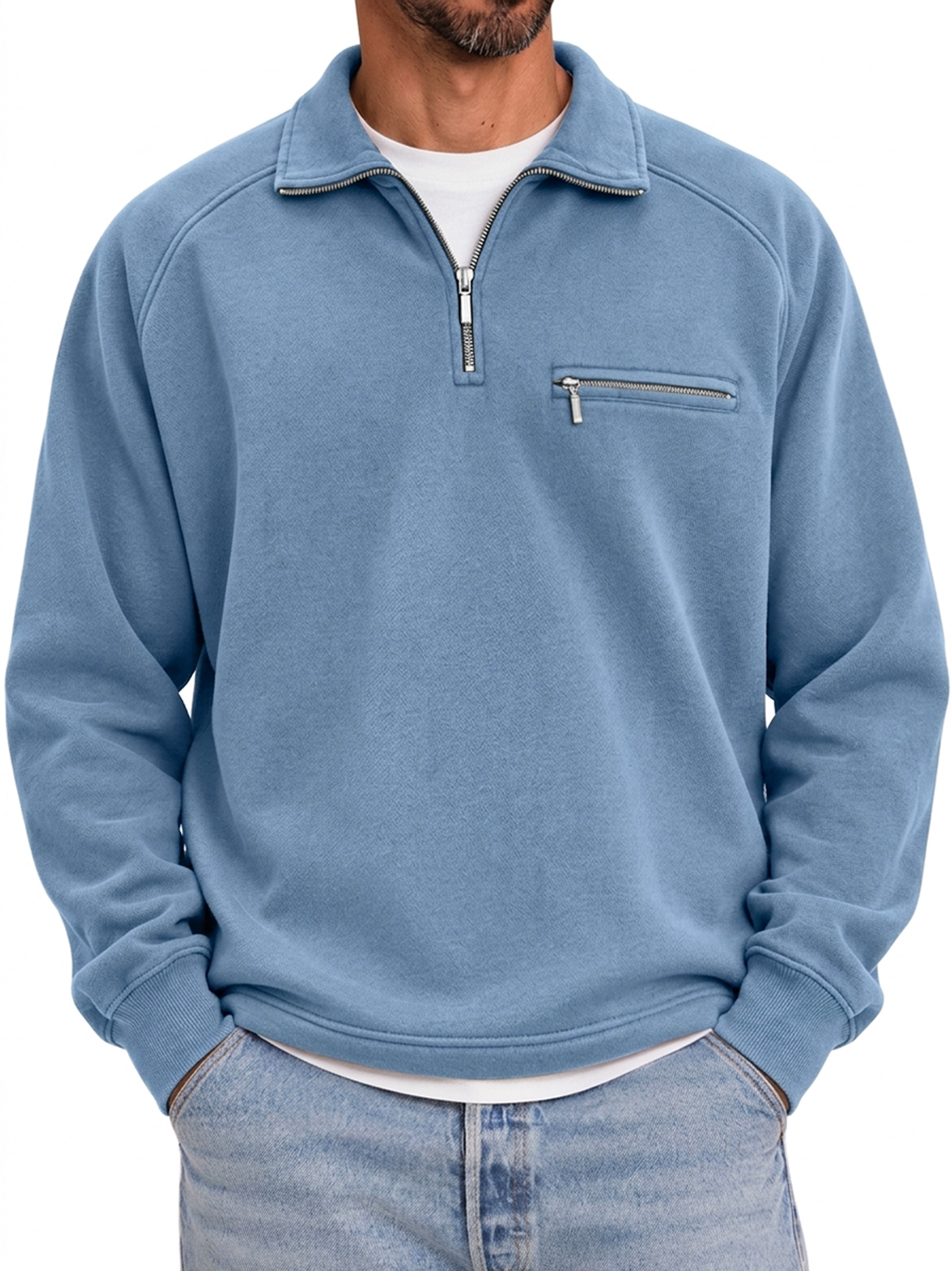 Men's Quarter-Zip Casual Sweatshirt with Collar and Zippered Pocket