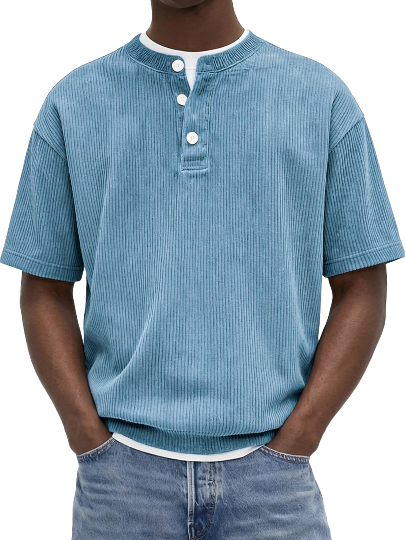 Men's Retro Corduroy Casual Short-Sleeve Henley Shirt