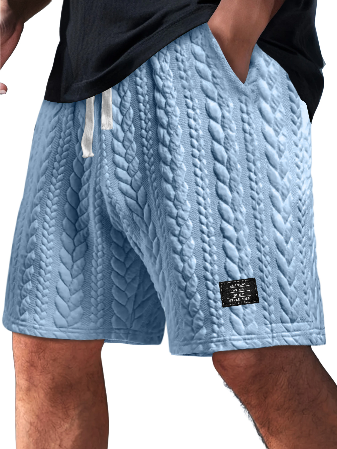 Men's Daily Twist Texture Embroidered Logo Loose Solid Color Shorts