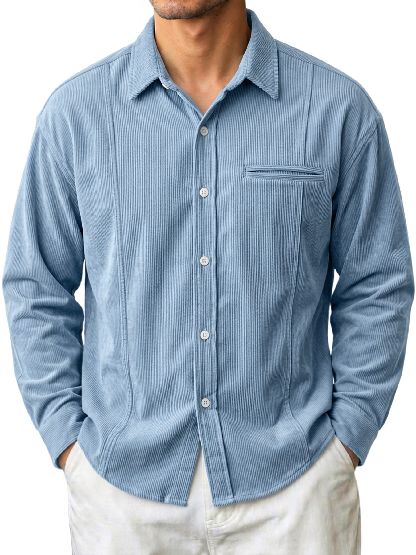 Men's Deconstructed Corduroy Casual Long-Sleeve Shirt