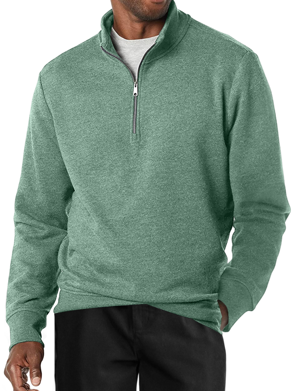 Men's Casual Stand Collar Zipper Solid Color Comfortable Long-sleeved Sweatshirt