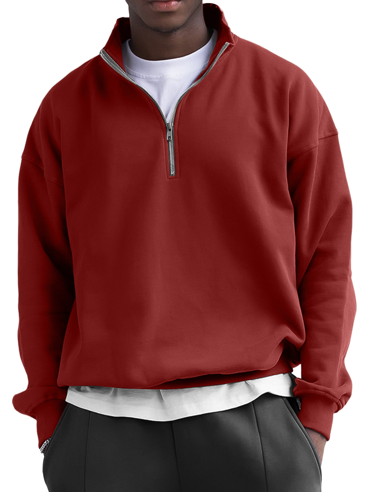 Men's Fashionable Stand Collar Zipper Casual Solid Color Sweatshirt