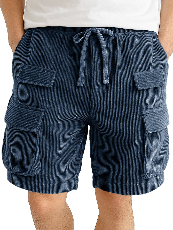 Men's Fashion Retro Outdoor Workwear Pocket Elastic Waist Drawstring Shorts