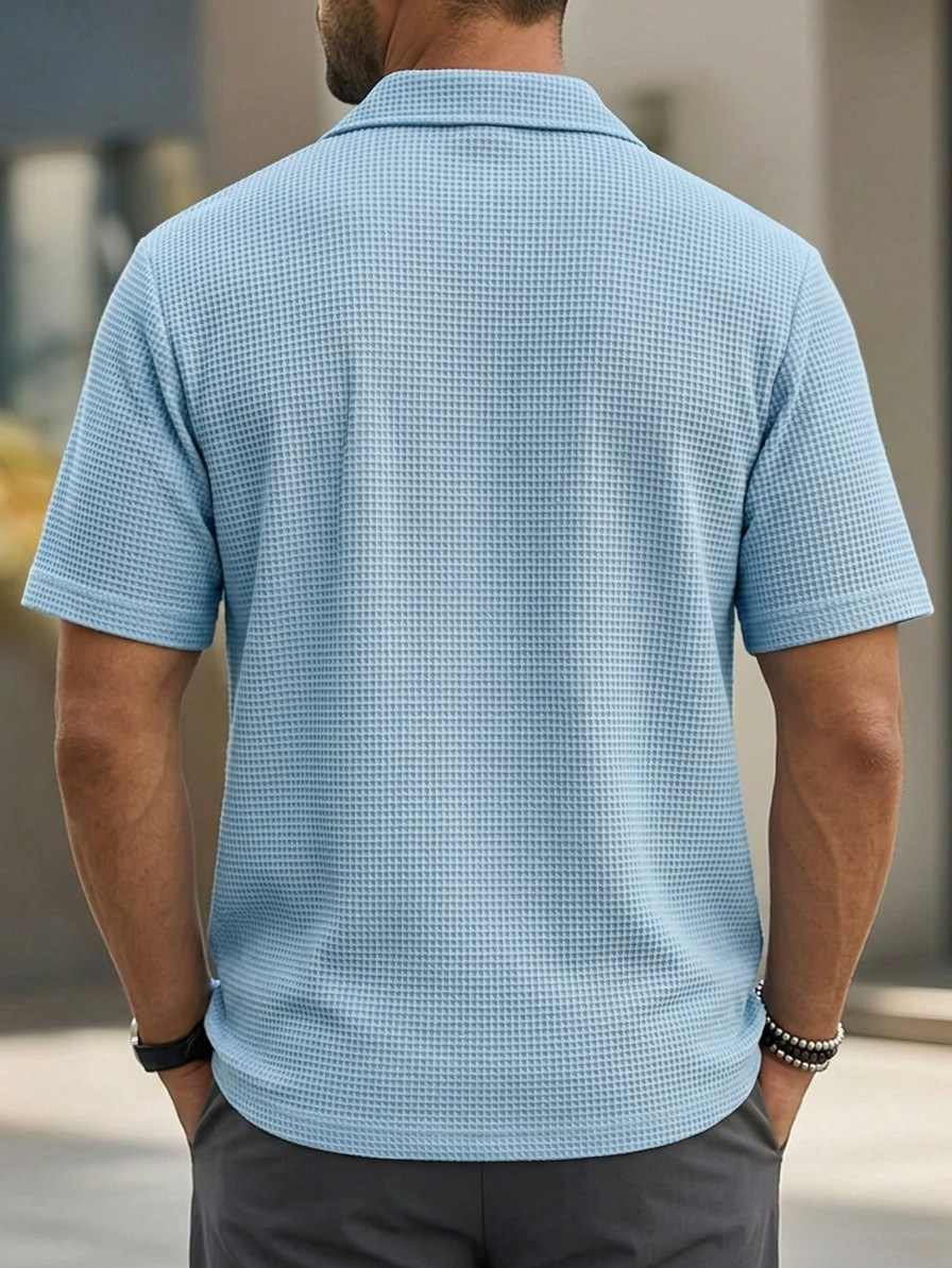 Men's waffle-knit deconstructed casual short-sleeved shirt