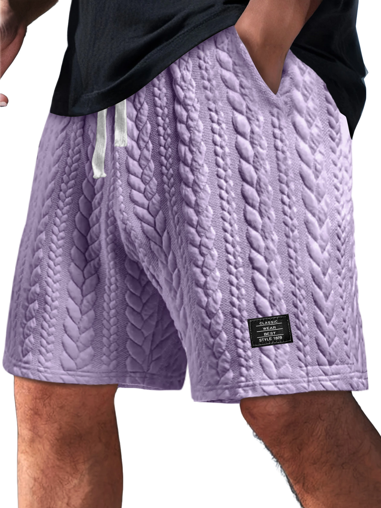 Men's Daily Twist Texture Embroidered Logo Loose Solid Color Shorts