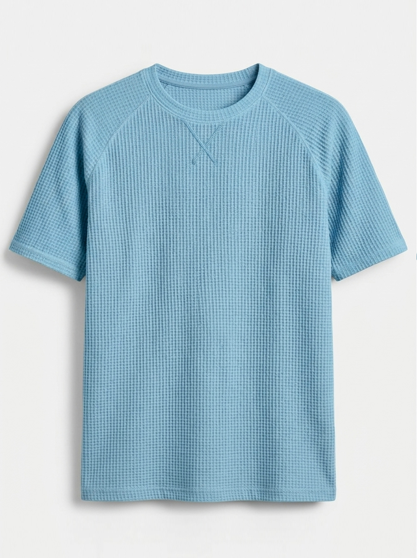 Men's Crew Neck Raglan Waffle Crossover Design Casual Short-Sleeve T-Shirt